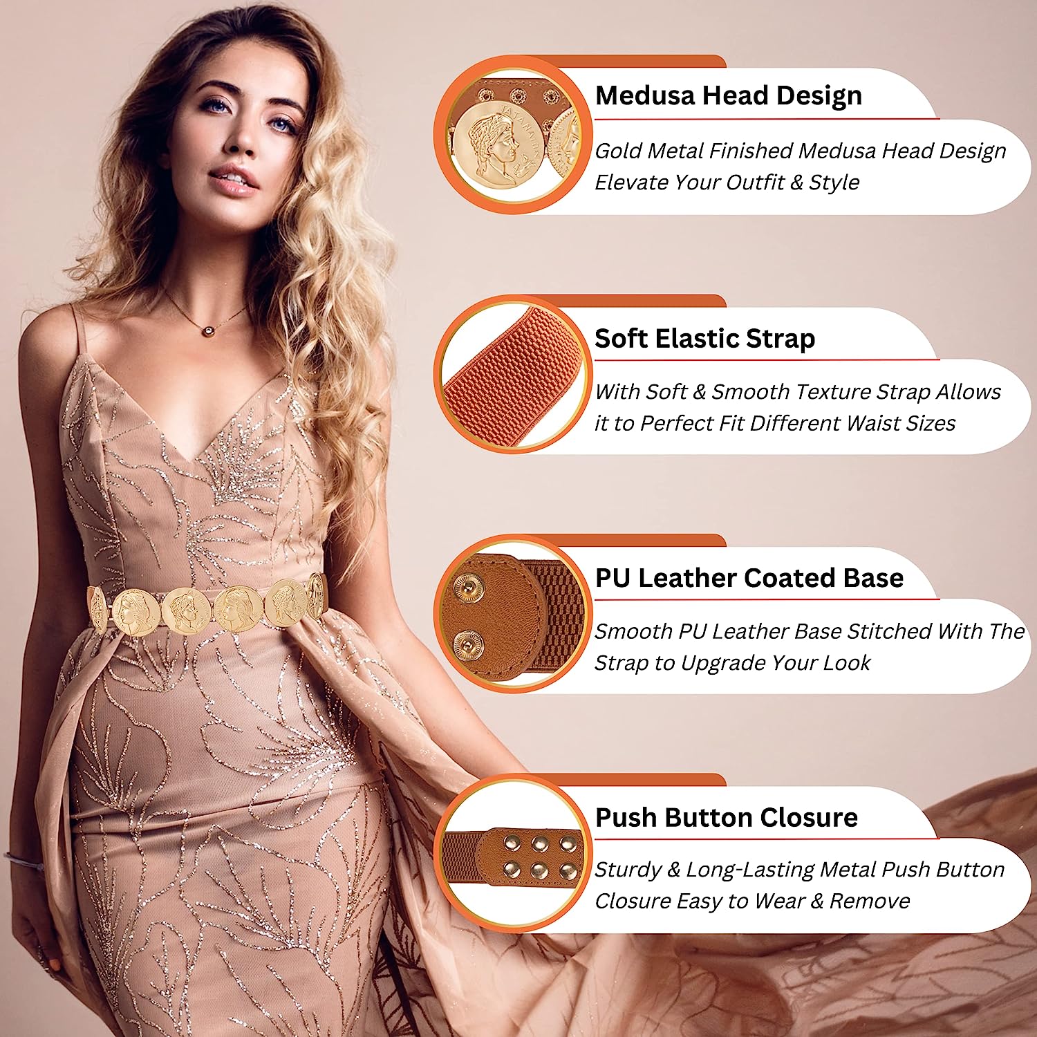 Redhorns Elastic Ladies Wide Belt#color_tan
