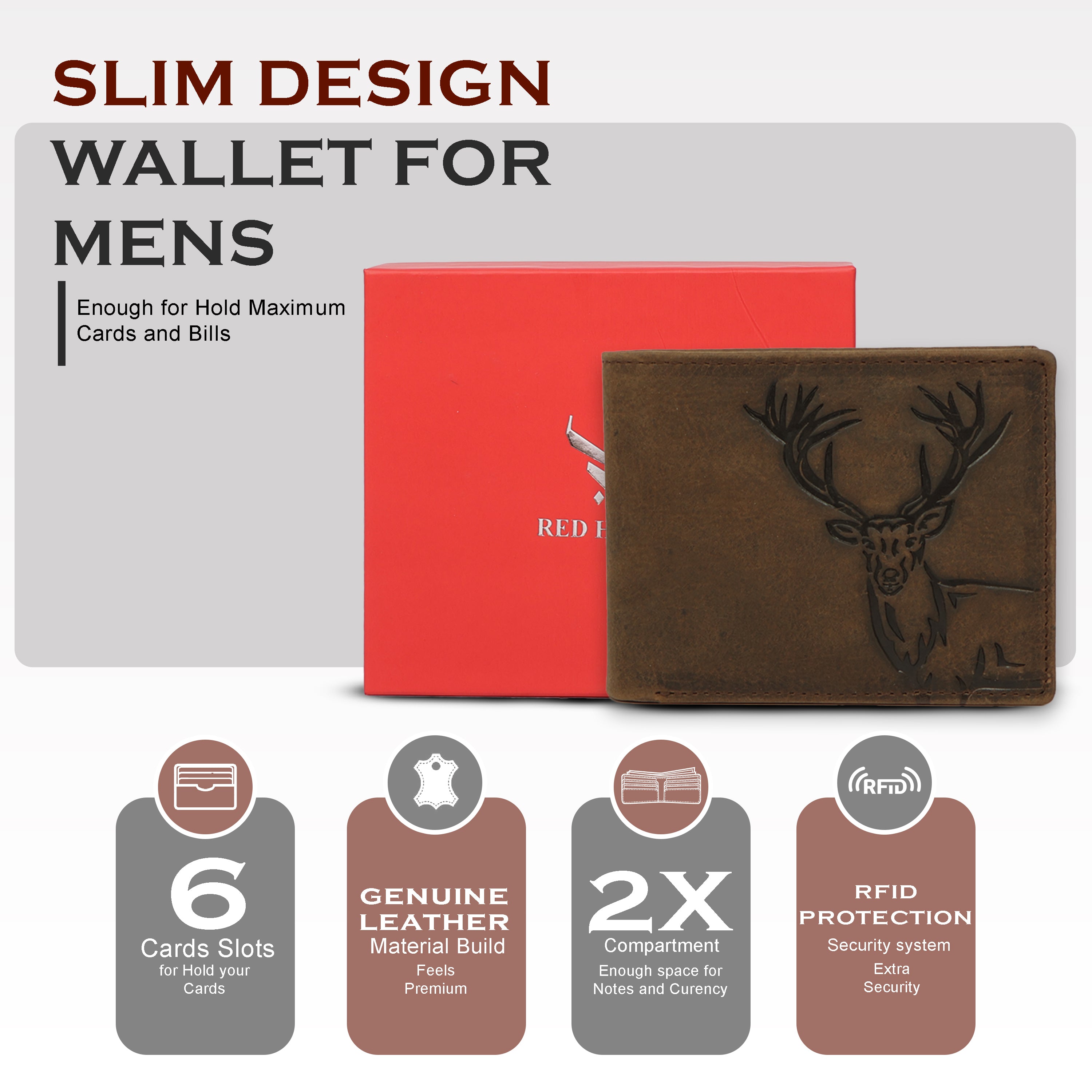 Men's leather wallet rfid protected slim wallet bifold wallet#color_dark-brown