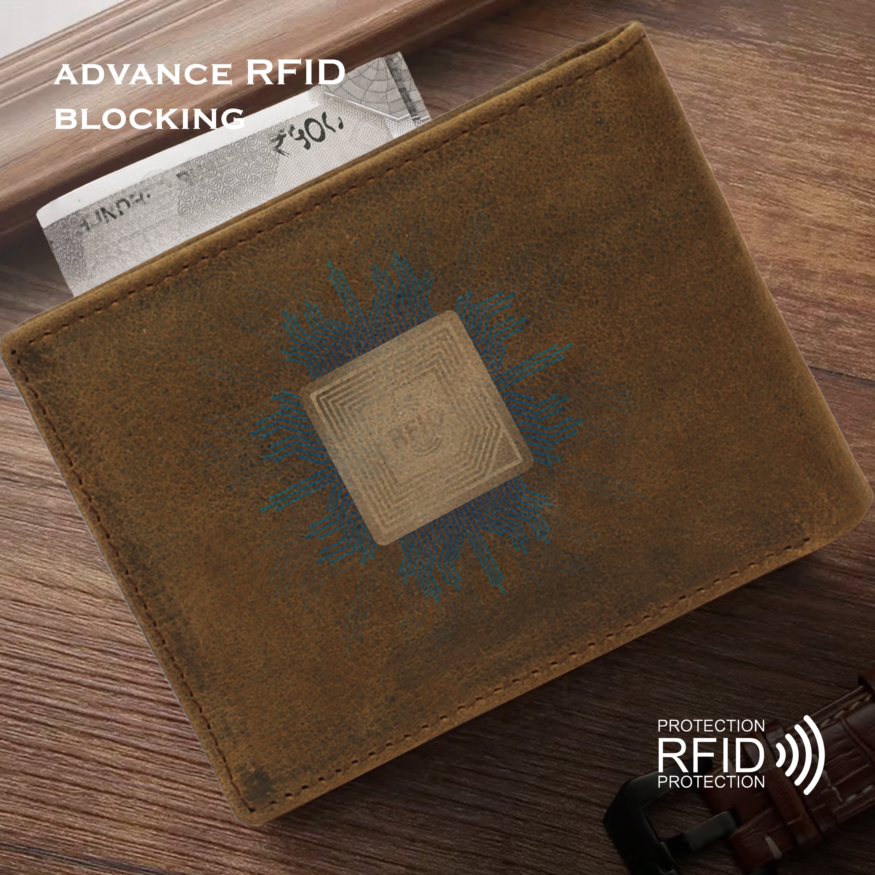 Men's leather wallet rfid protected slim wallet bifold wallet#color_dark-brown