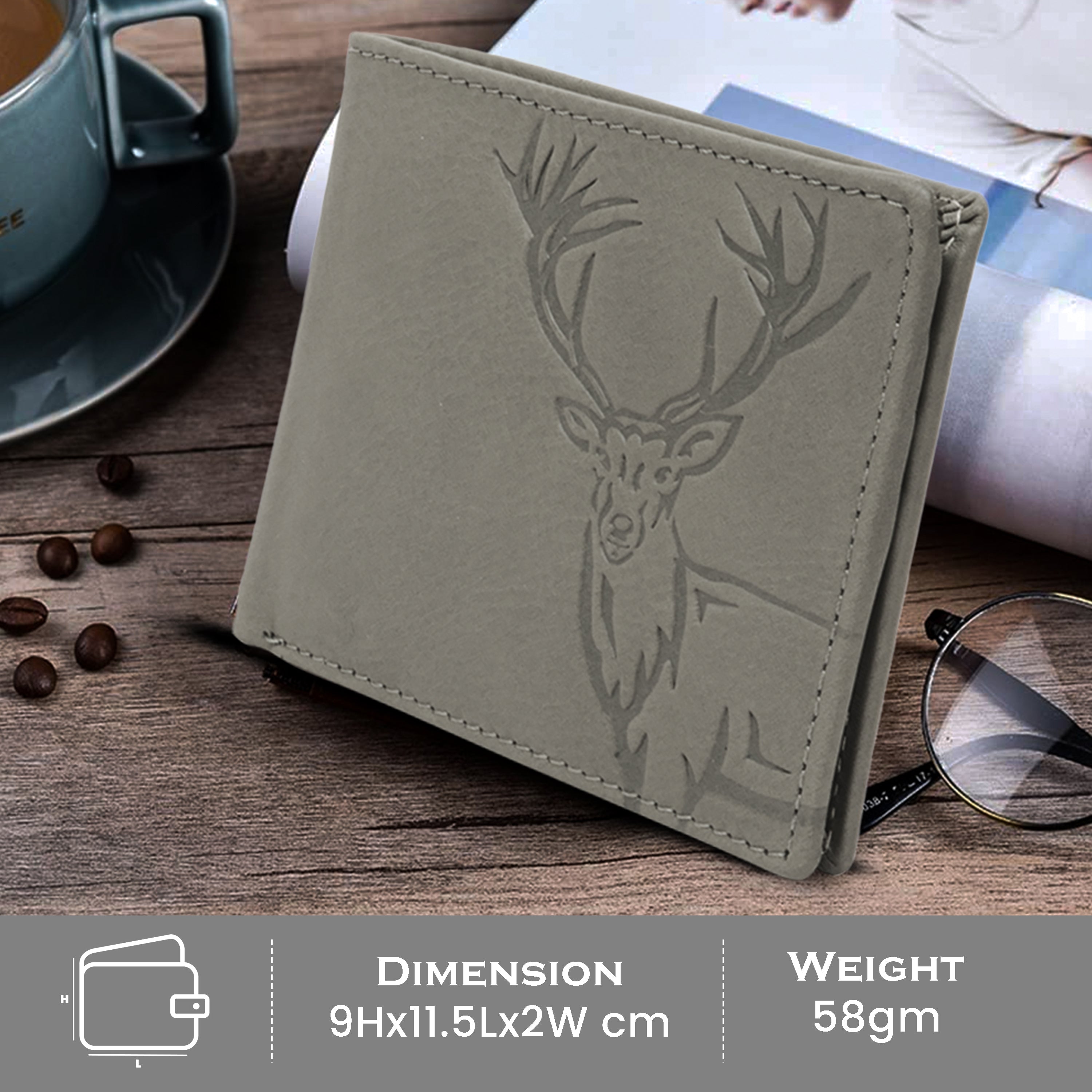Men's leather wallet rfid protected slim wallet bifold wallet#color_light-grey