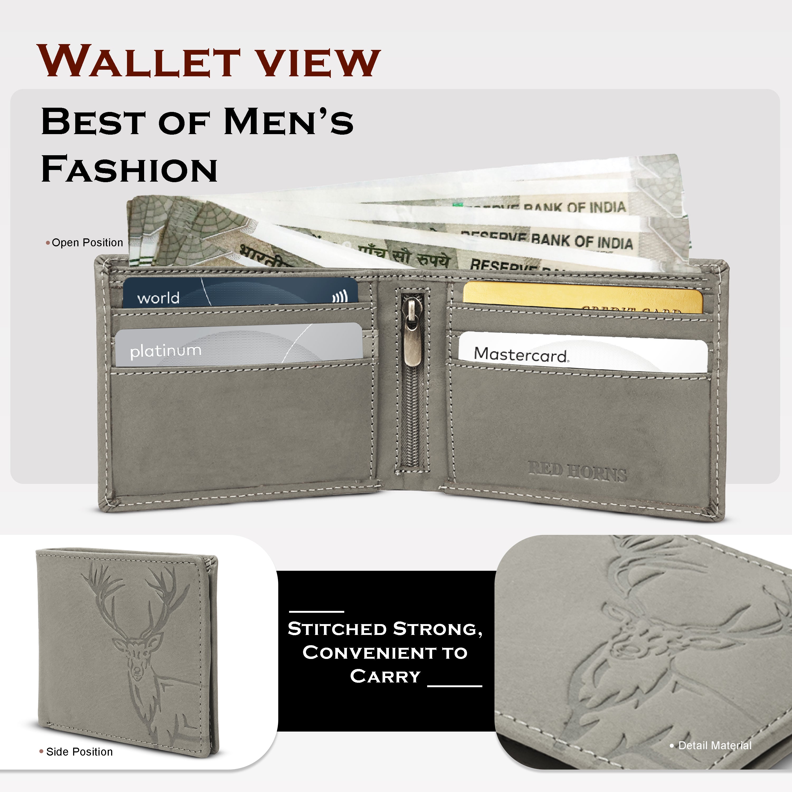 Men's leather wallet rfid protected slim wallet bifold wallet#color_light-grey