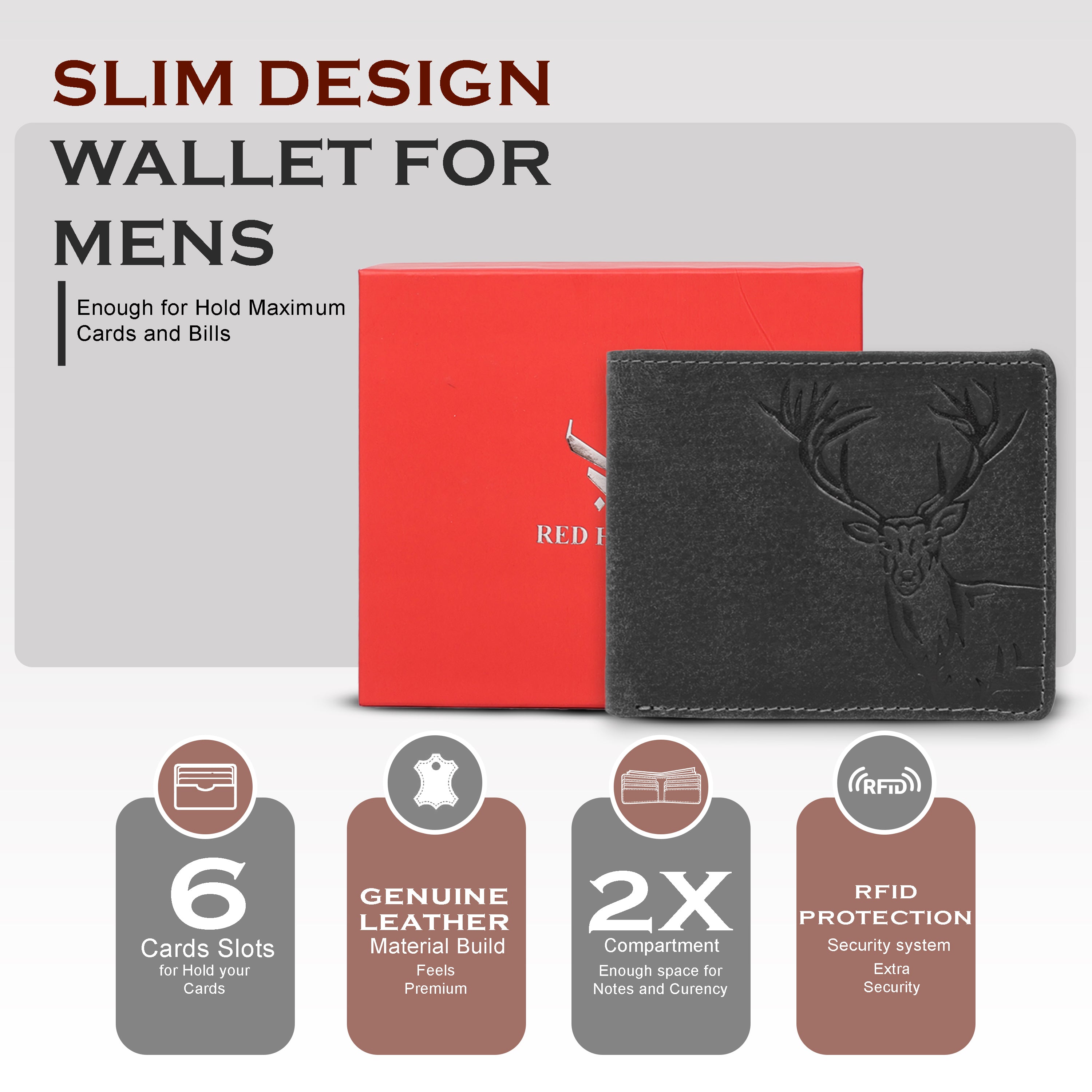 Men's leather wallet rfid protected slim wallet bifold wallet#color_dark-grey