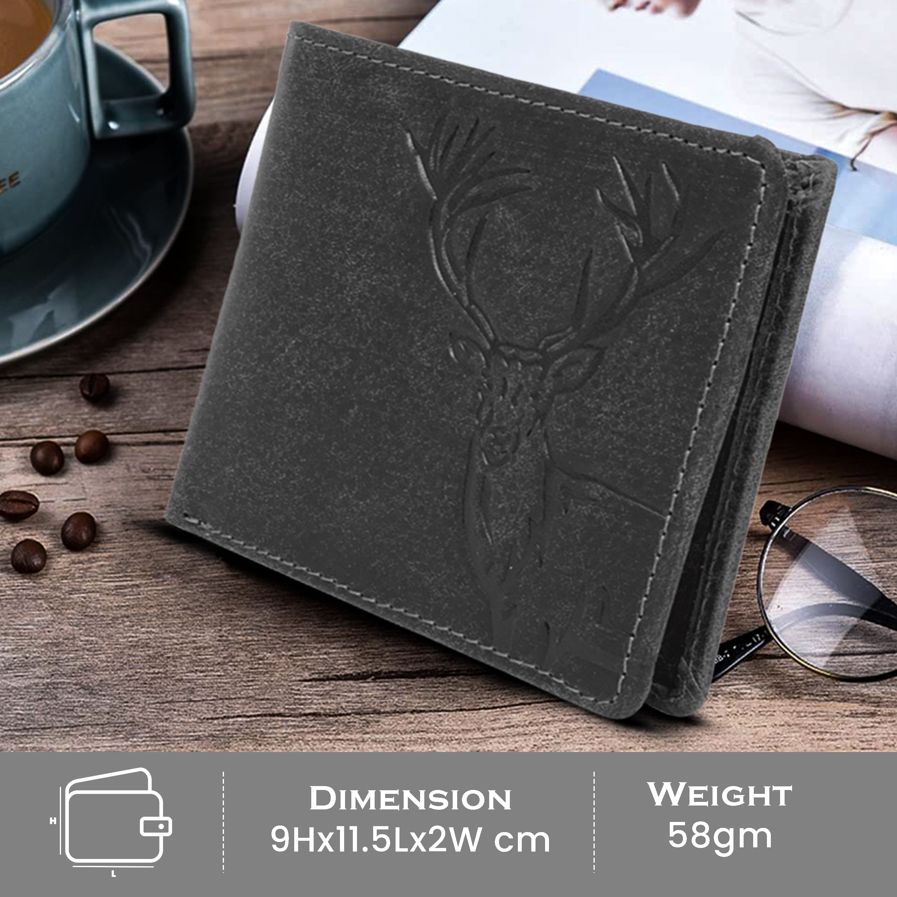 Men's leather wallet rfid protected slim wallet bifold wallet#color_dark-grey