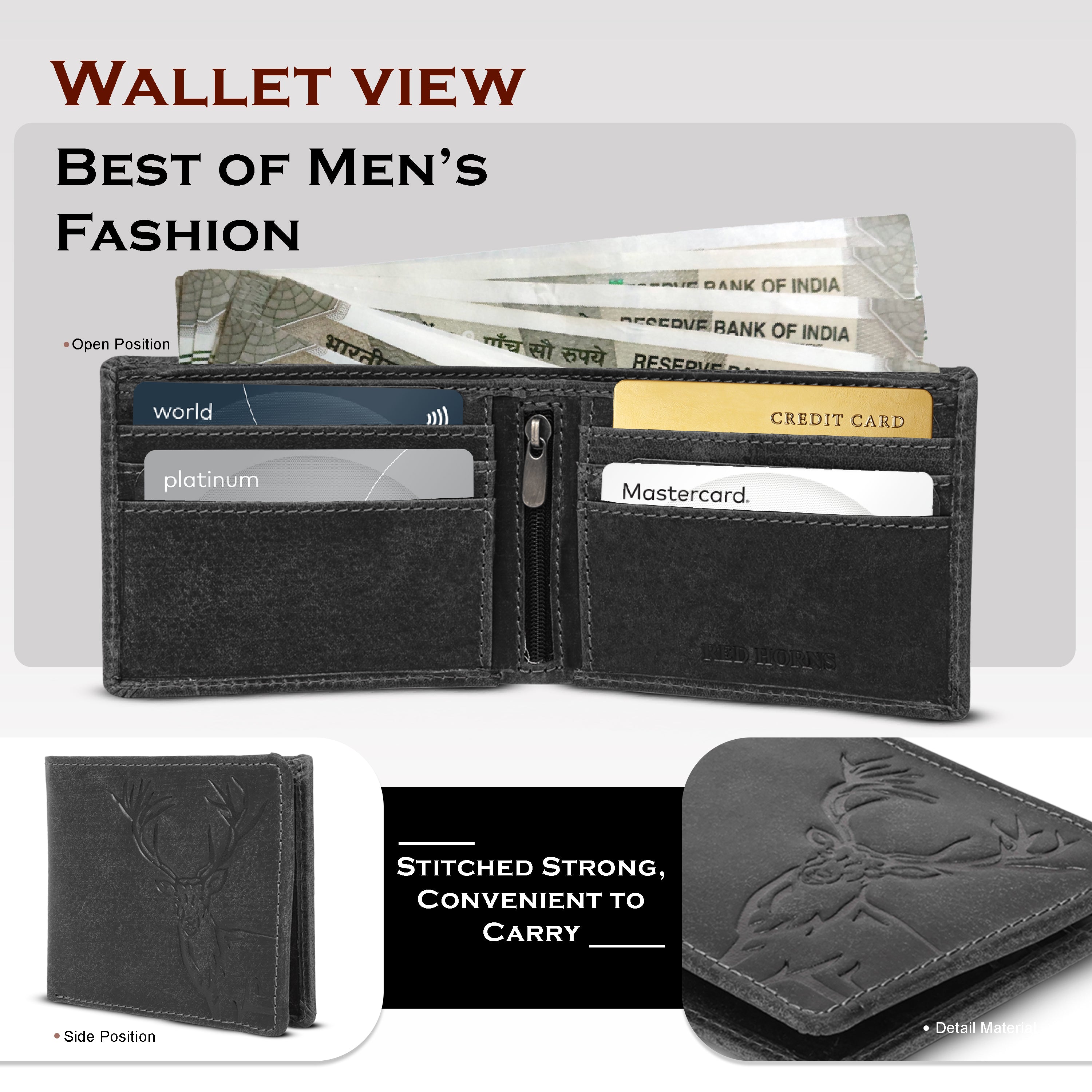 Men's leather wallet rfid protected slim wallet bifold wallet#color_dark-grey