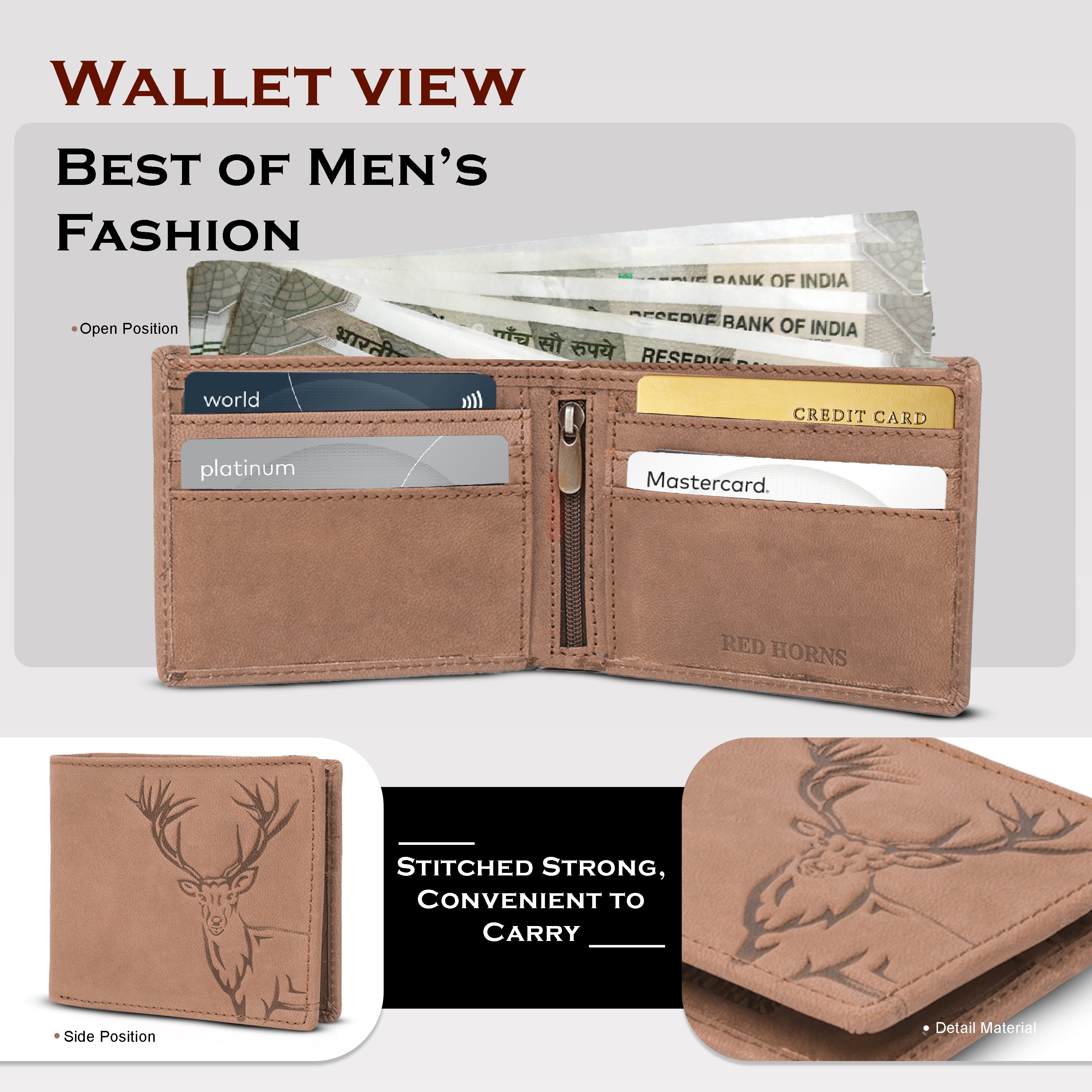 Men's leather wallet rfid protected slim wallet bifold wallet#color_light-brown