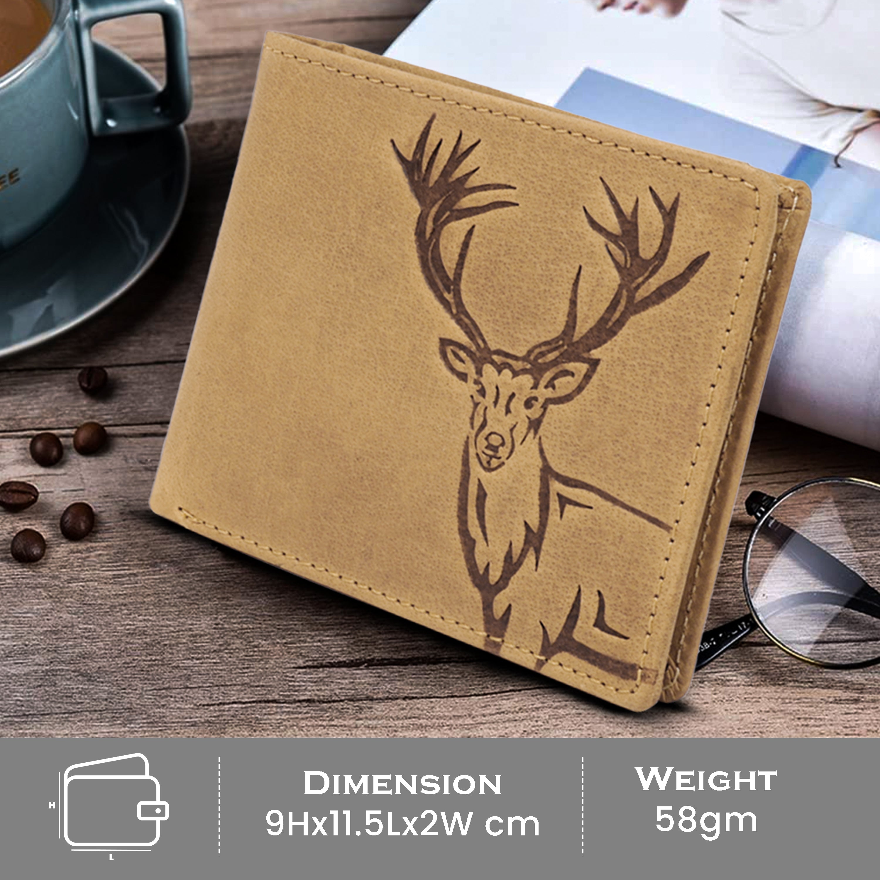 Men's leather wallet rfid protected slim wallet bifold wallet#color_tan