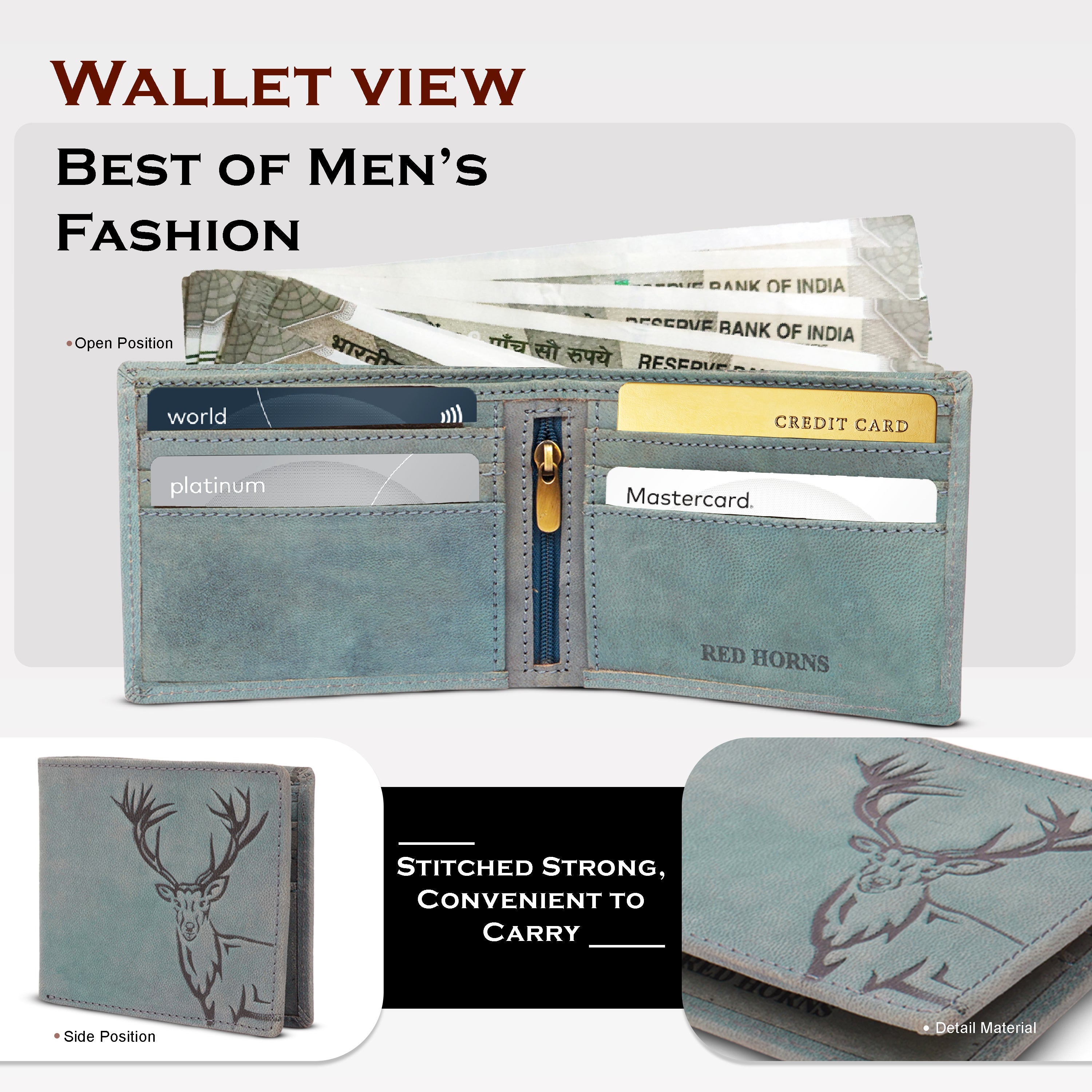 Men's leather wallet rfid protected slim wallet bifold wallet#color_blue