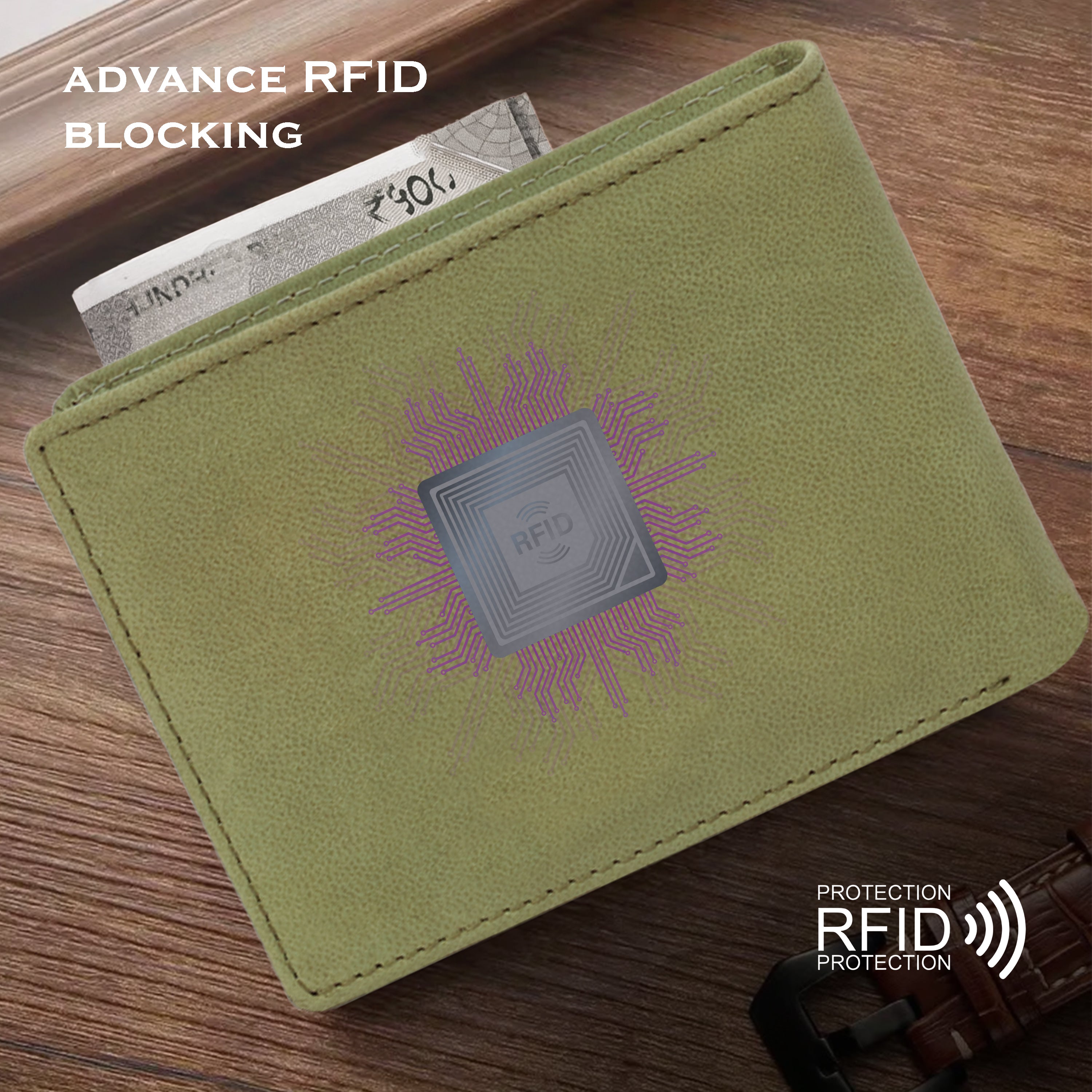 Men's leather wallet rfid protected slim wallet bifold wallet#color_green