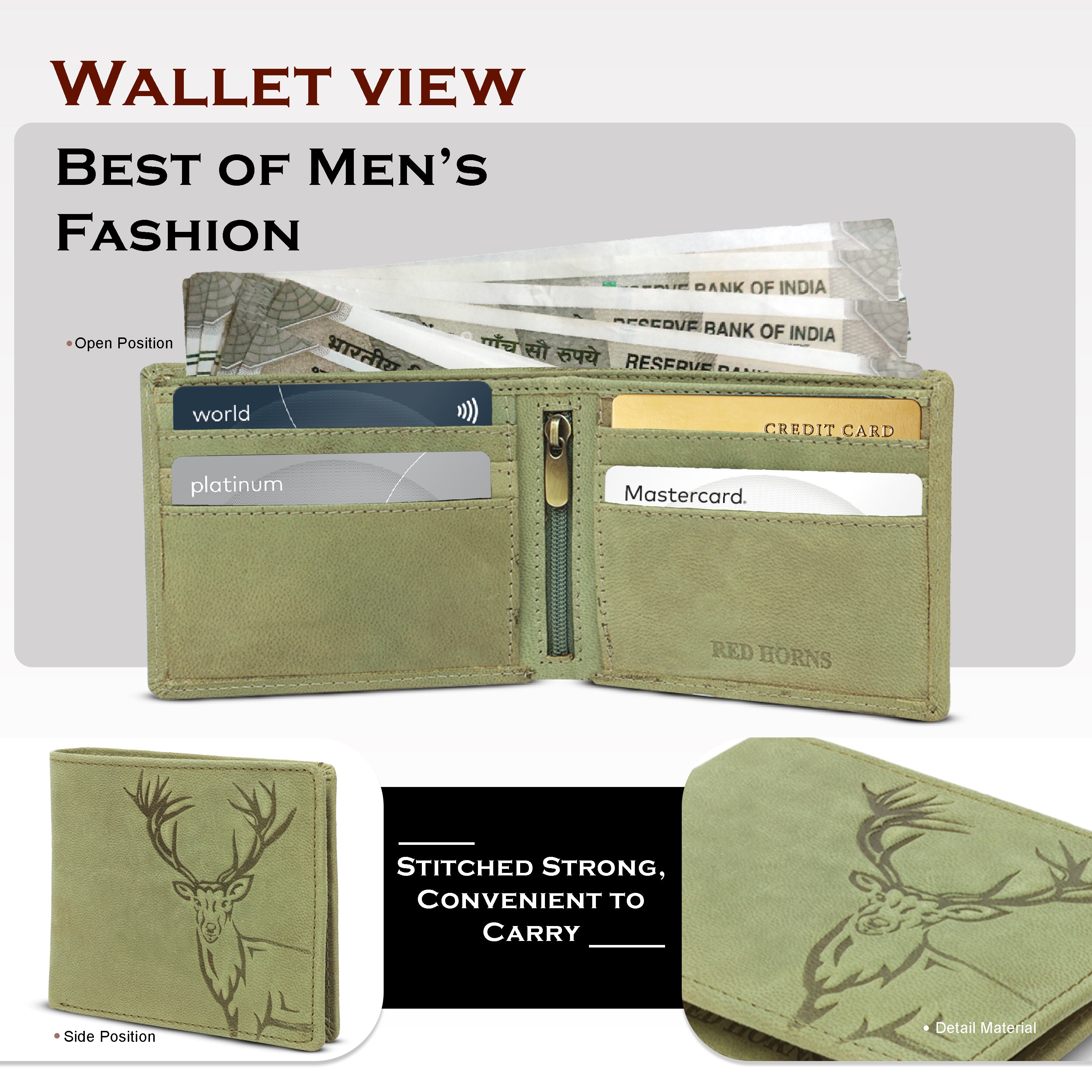 Men's leather wallet rfid protected slim wallet bifold wallet#color_green
