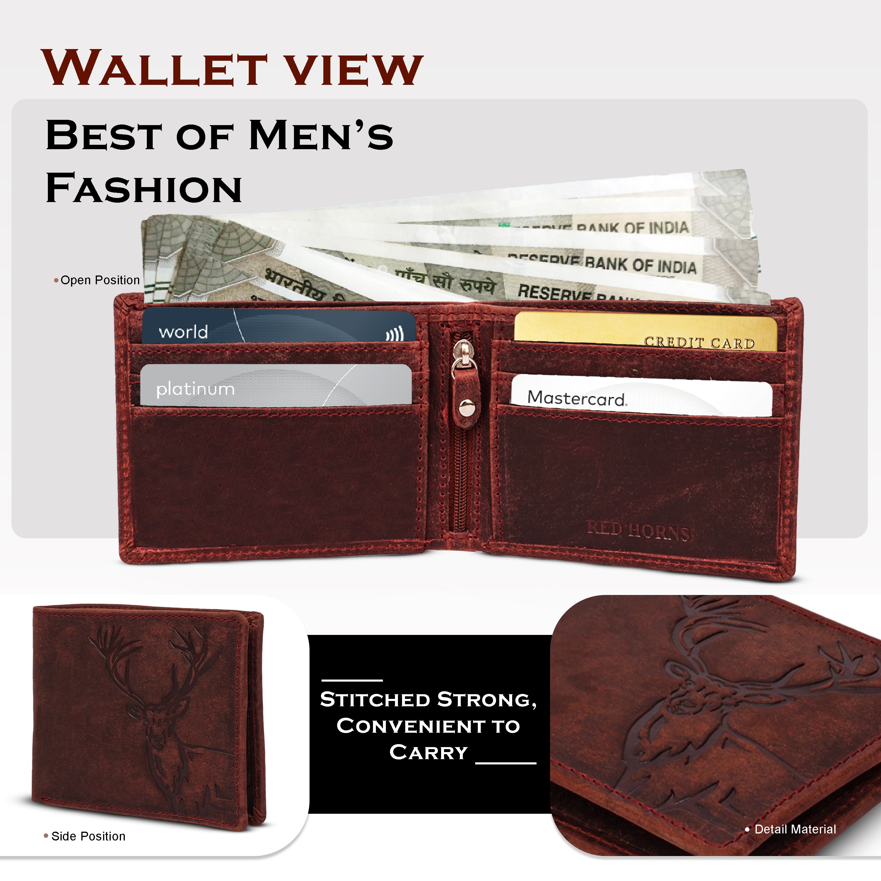 Men's leather wallet rfid protected slim wallet bifold wallet#color_maroon