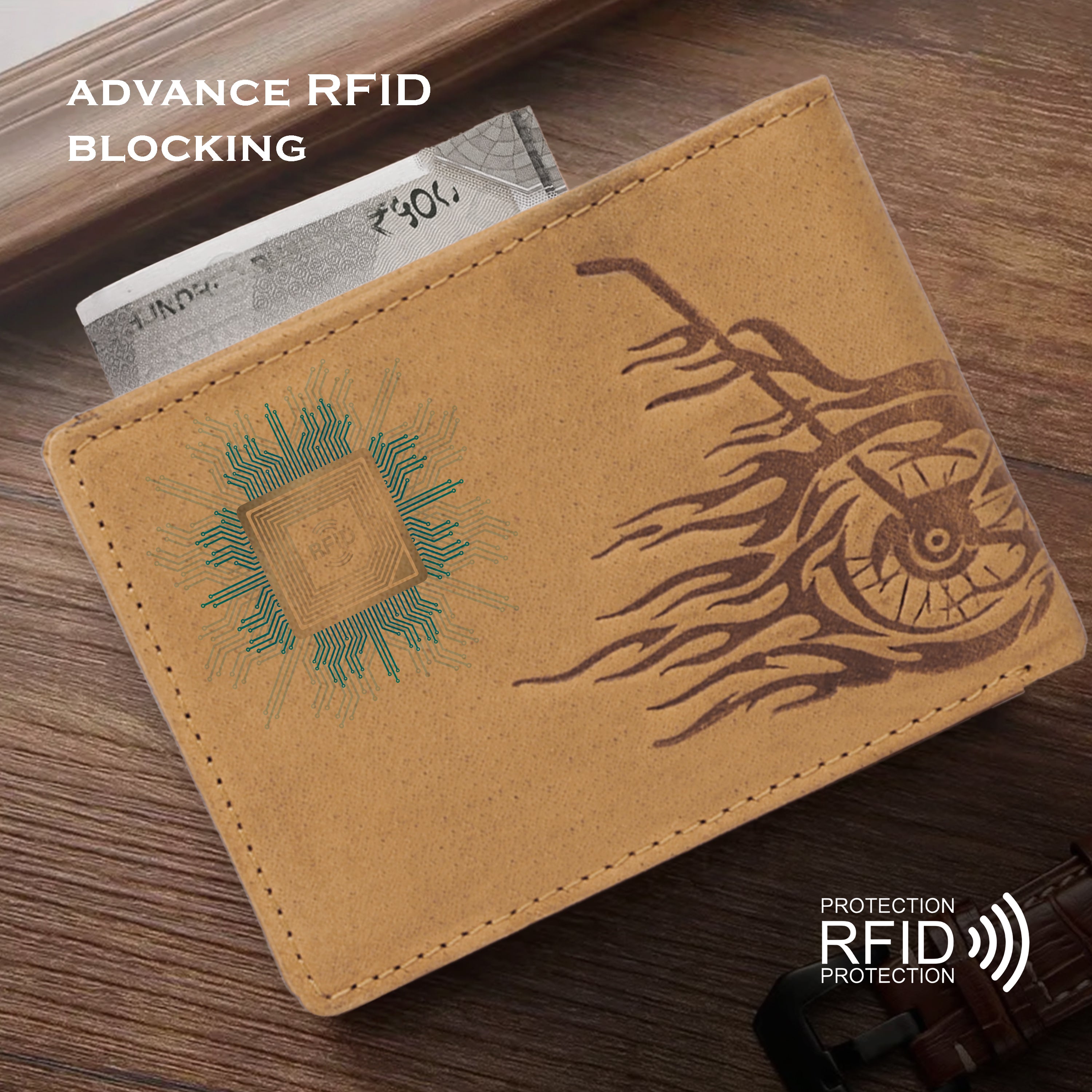 Men's leather wallet rfid protected slim wallet bifold wallet#color_tan