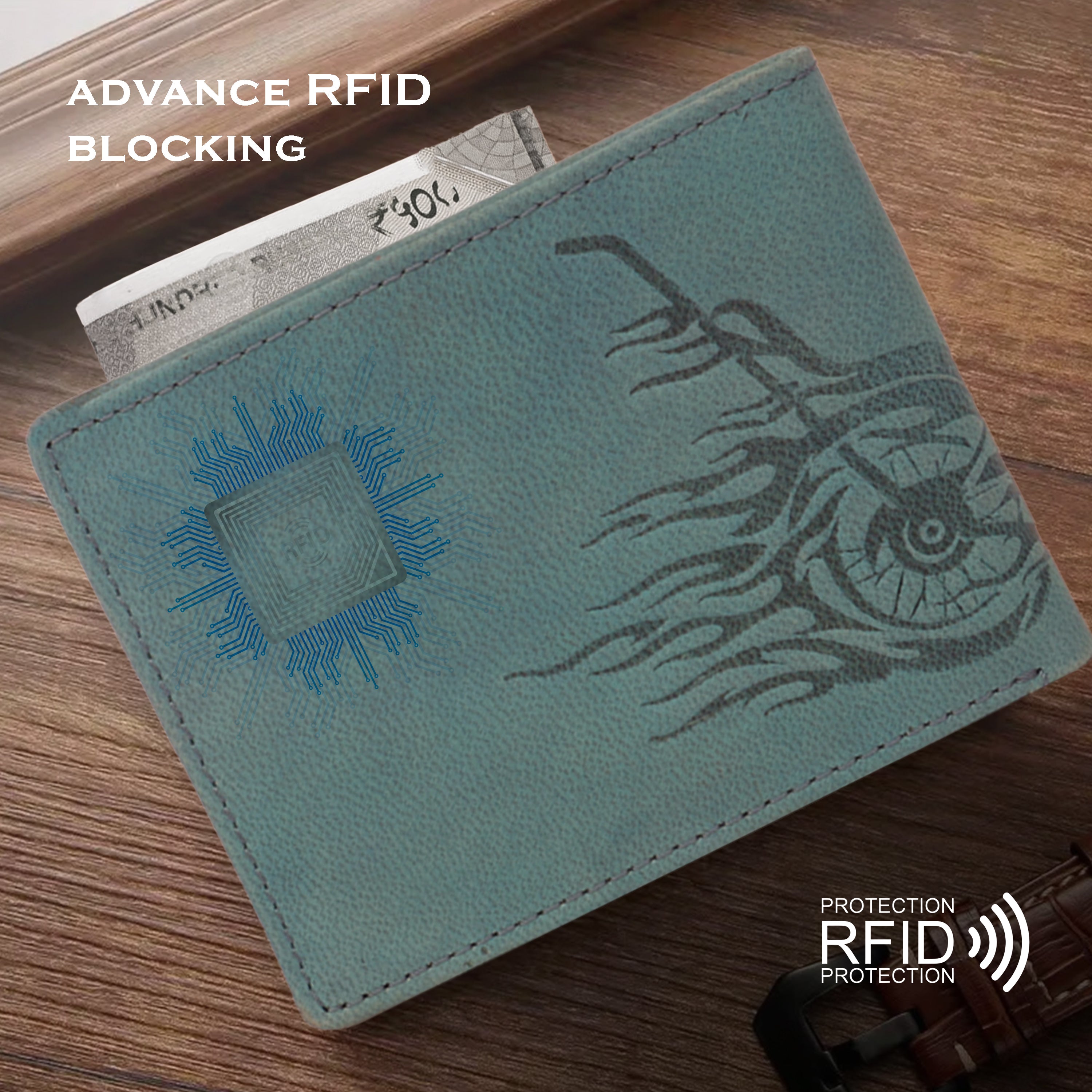 Men's leather wallet rfid protected slim wallet bifold wallet#color_blue