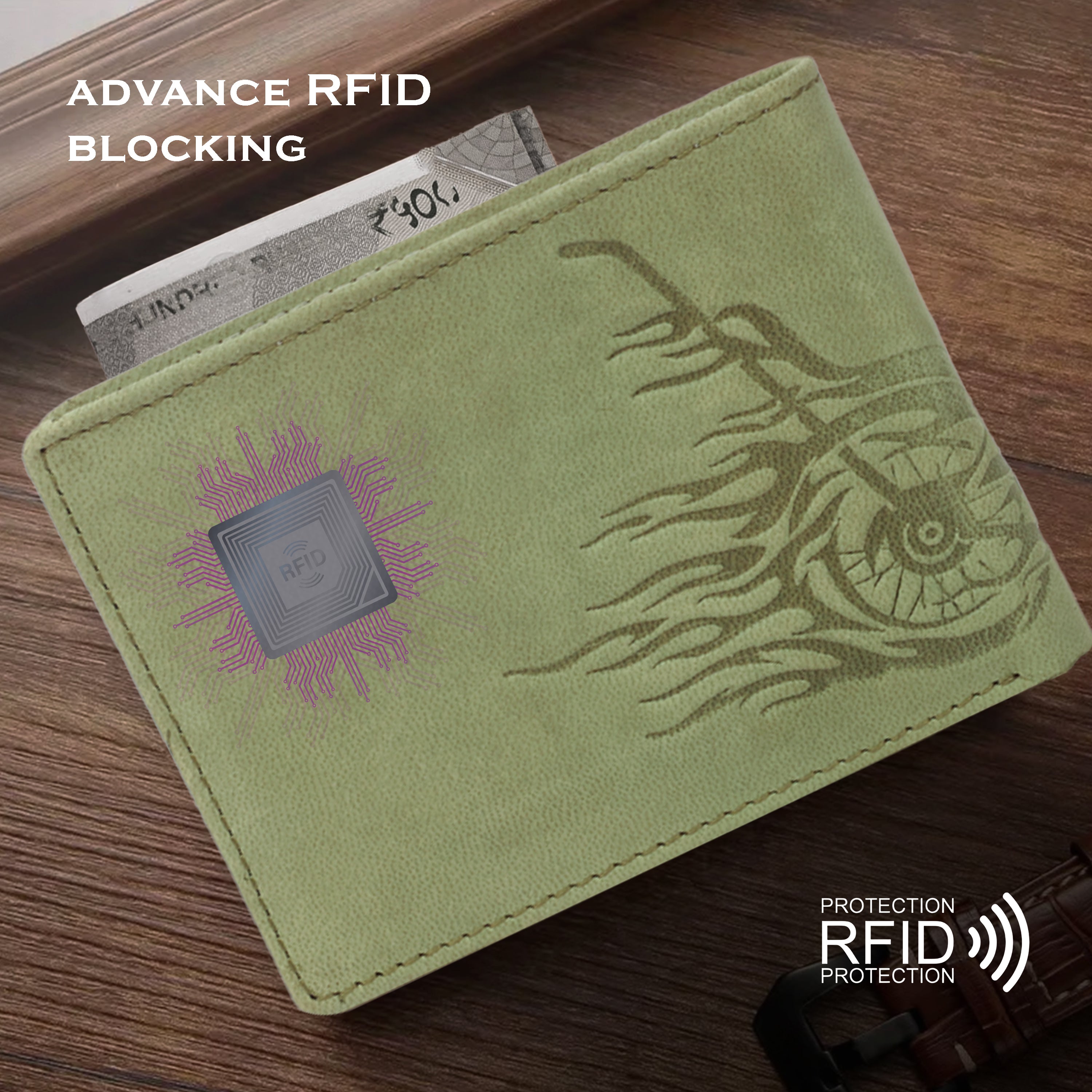 Men's leather wallet rfid protected slim wallet bifold wallet#color_green