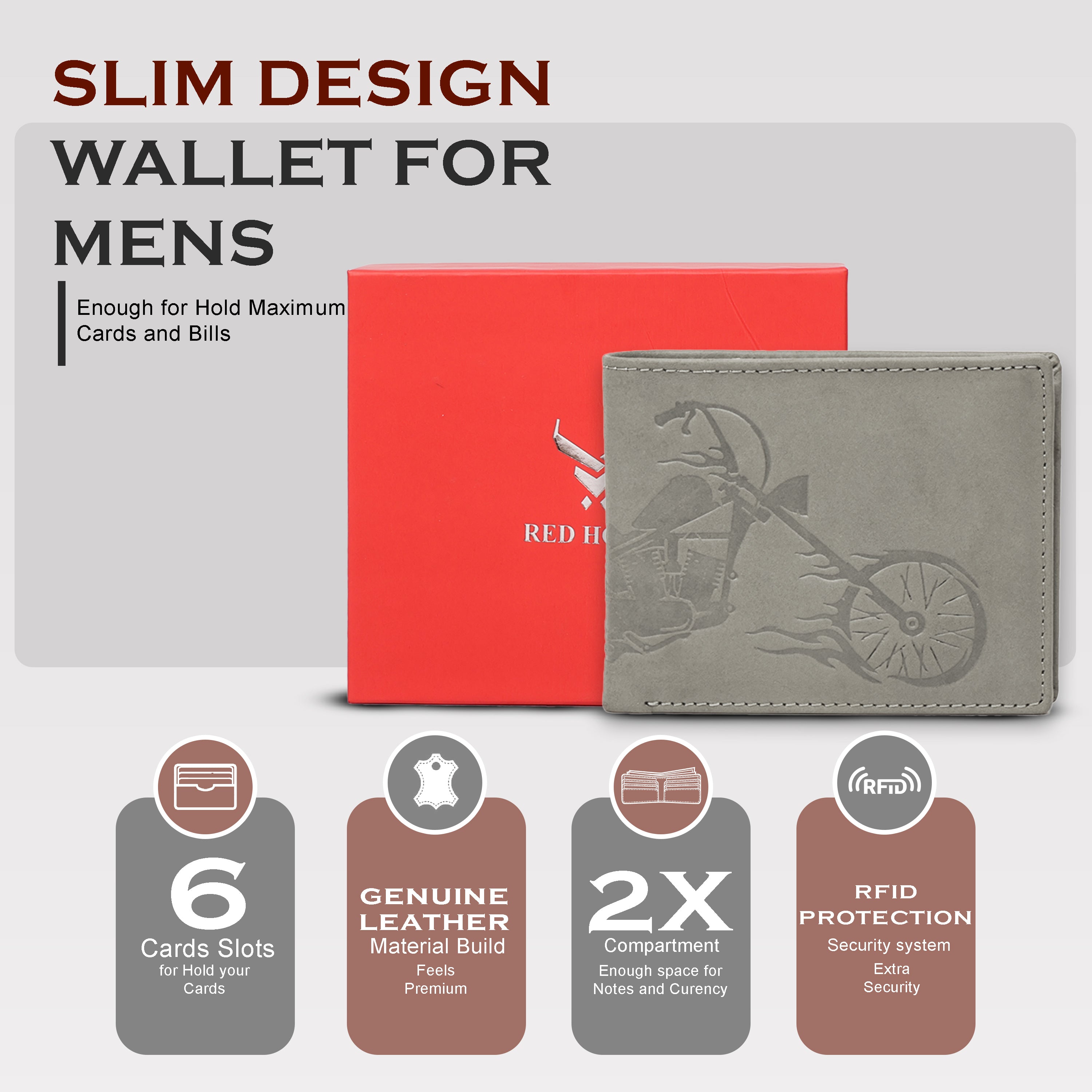 Men's leather wallet rfid protected slim wallet bifold wallet#color_light-grey