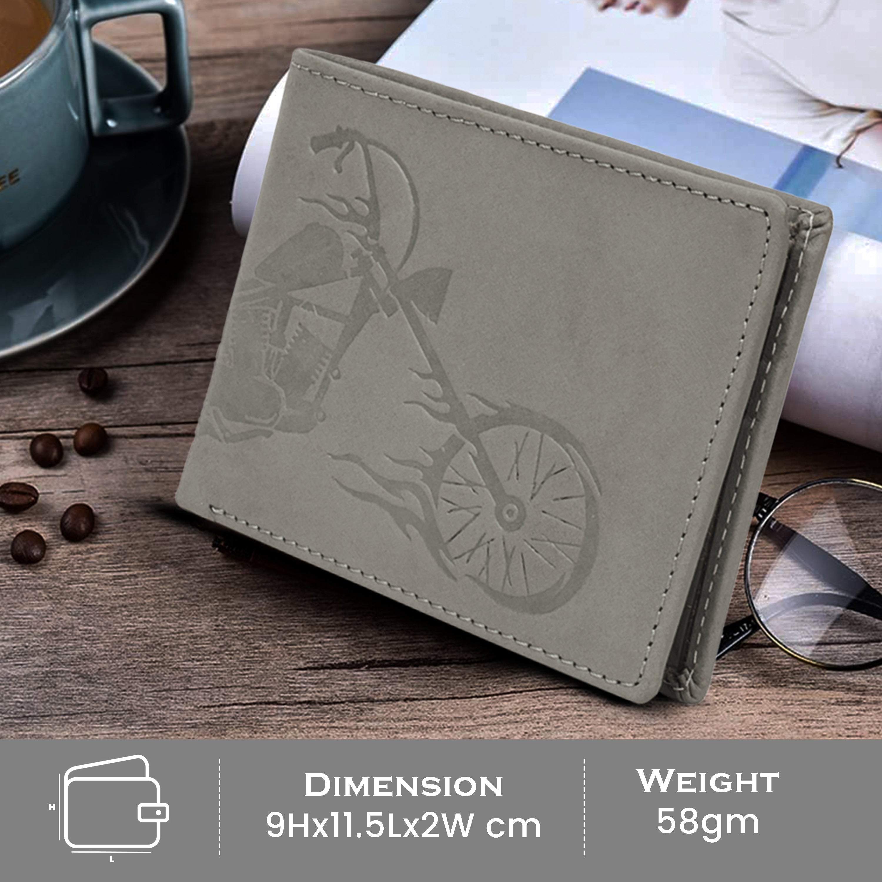 Men's leather wallet rfid protected slim wallet bifold wallet#color_light-grey