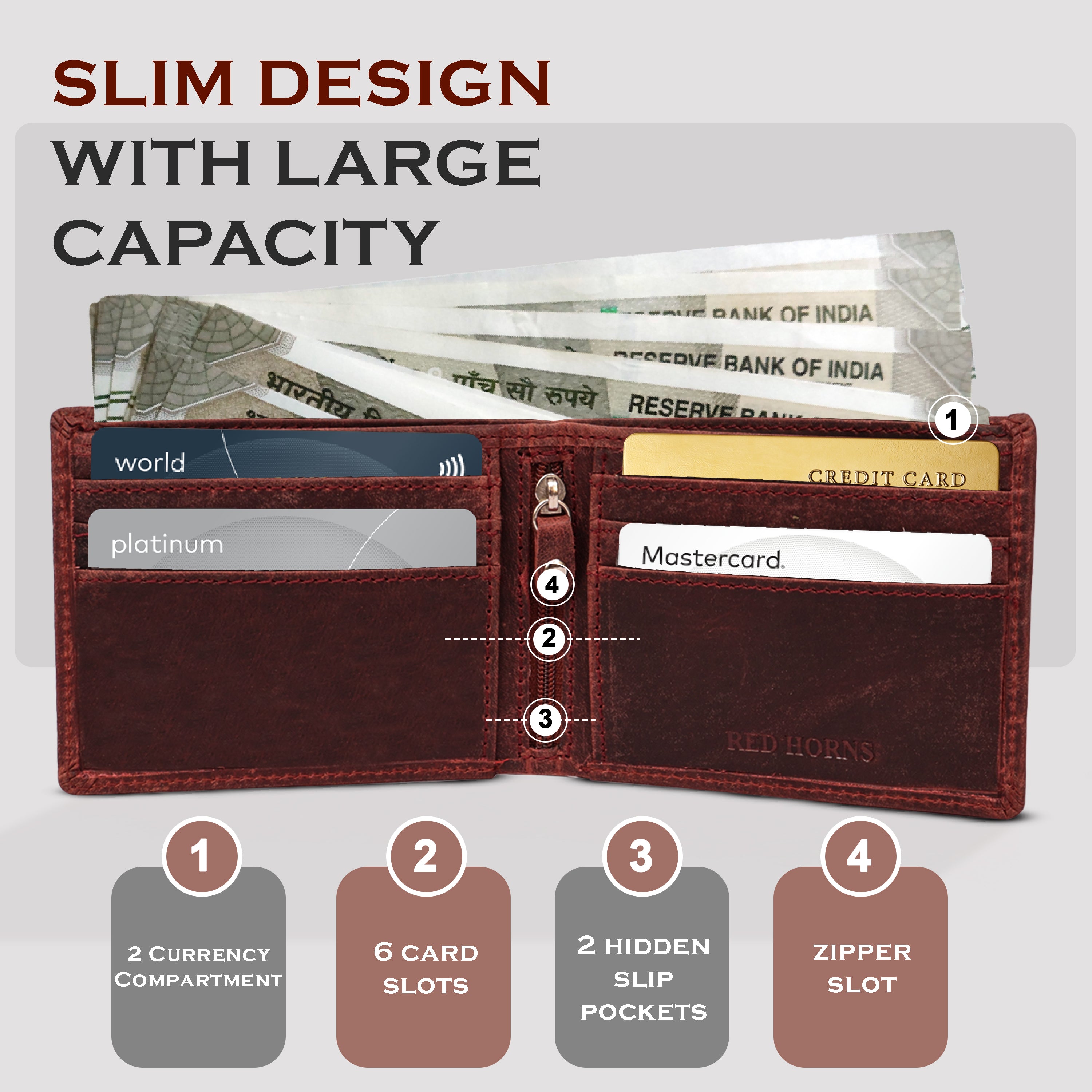 Men's leather wallet rfid protected slim wallet bifold wallet#color_maroon