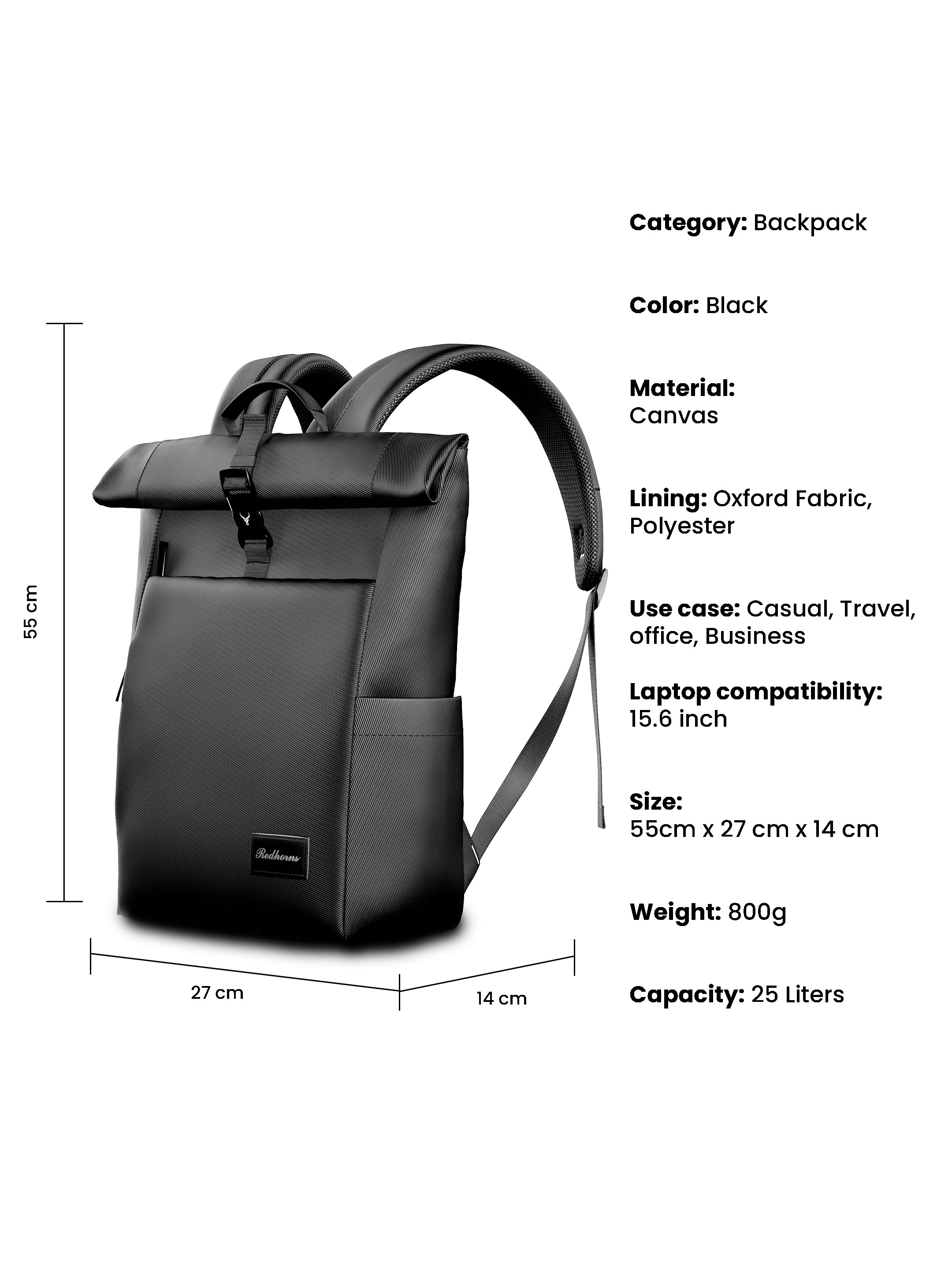 Obsidnight Rolltop Backpack 20L new