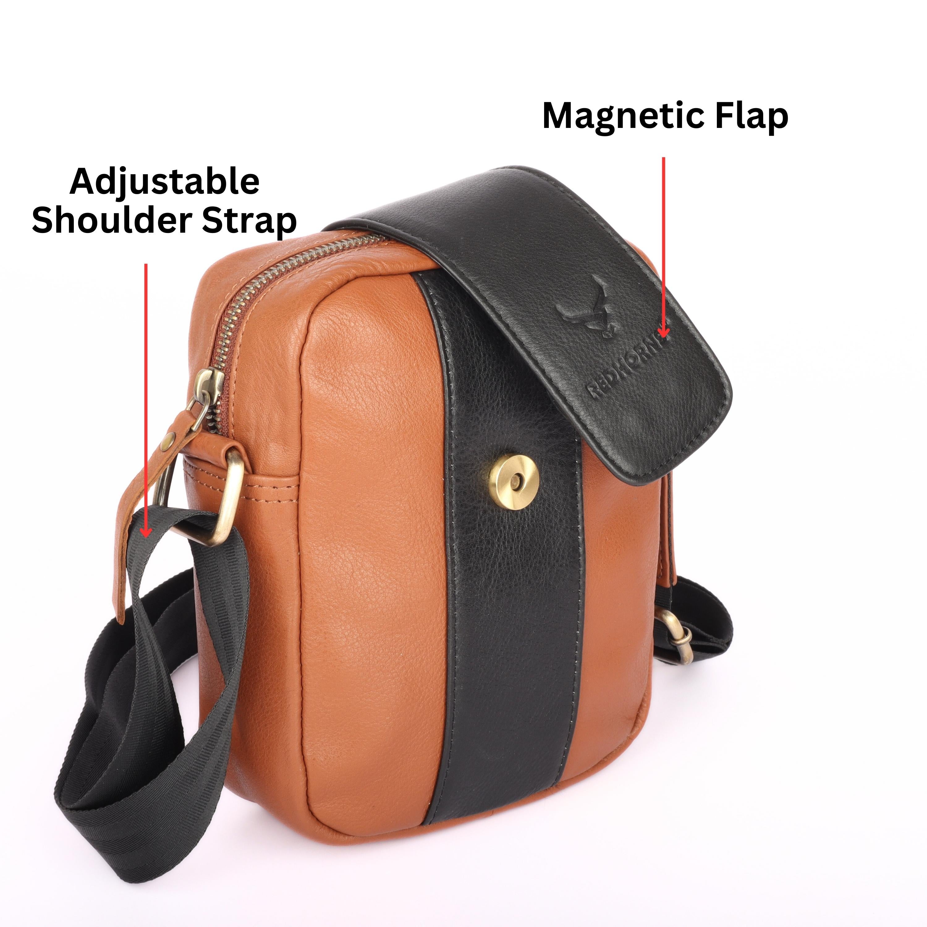 REDHORNS Genuine Leather Crossbody Sling Bag For Men & Women