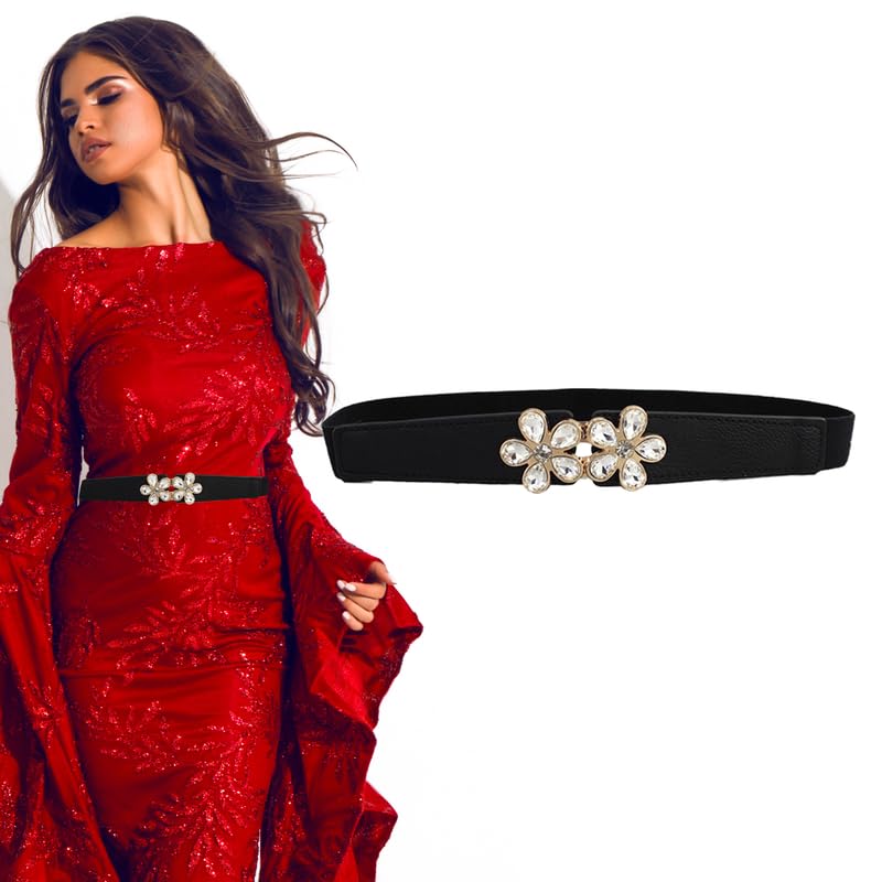 Floral Design Elastic Fabric Slim Belt for Women Dresses