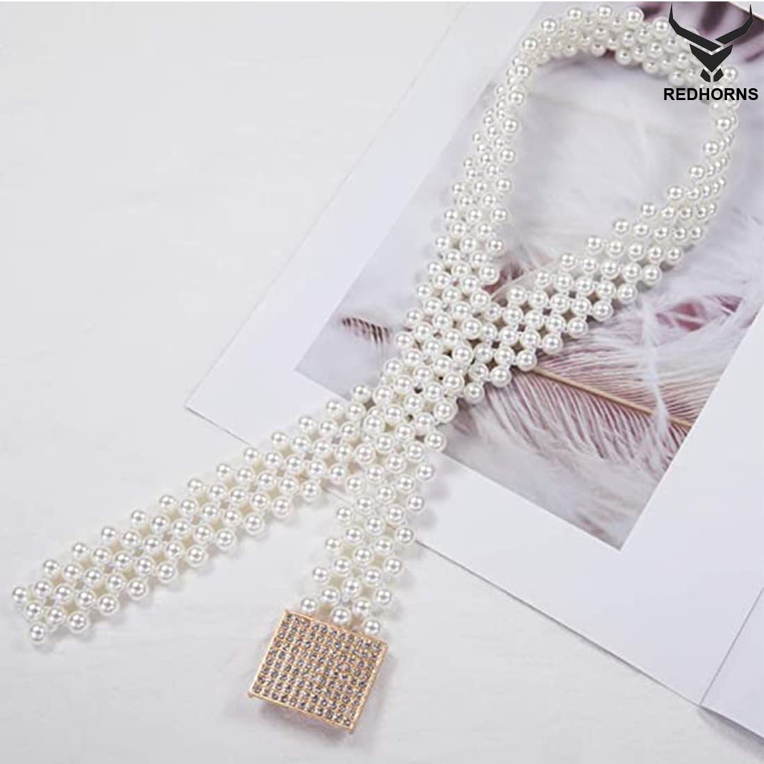 REDHORNS Stone Studded Design Beaded Slim Belt for Women Dresses