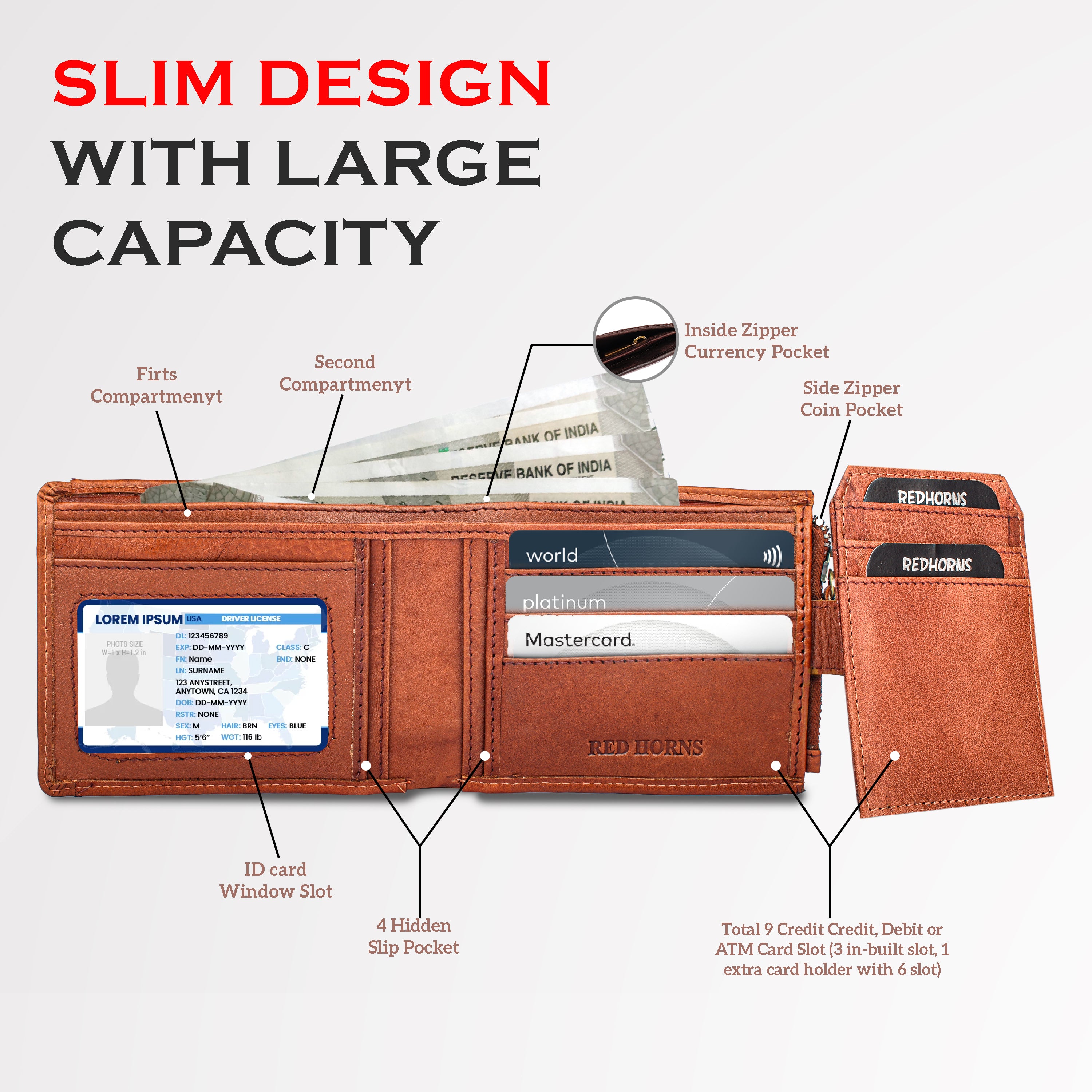 Rfid protected men leather wallet#color_tan