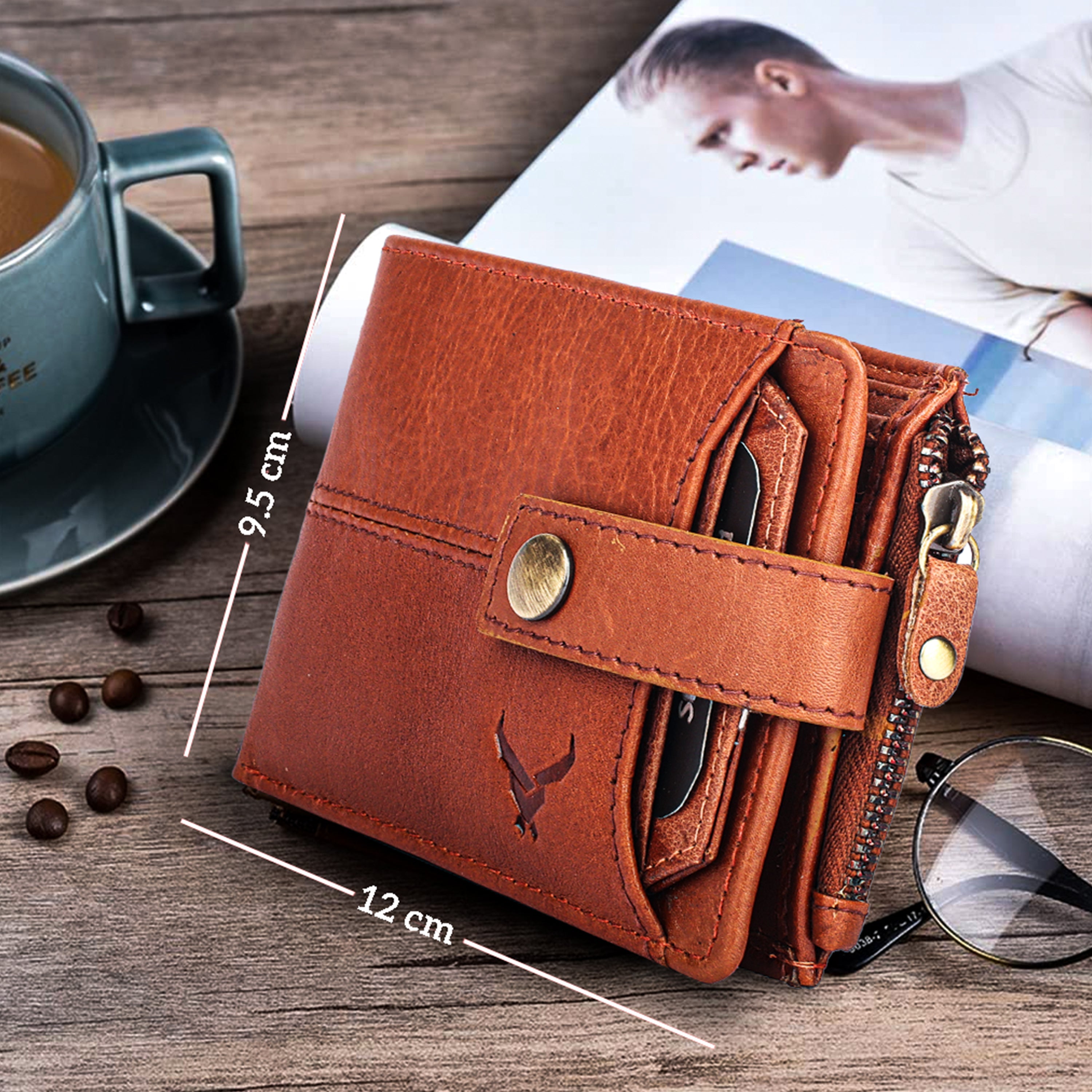 Rfid protected men leather wallet#color_tan