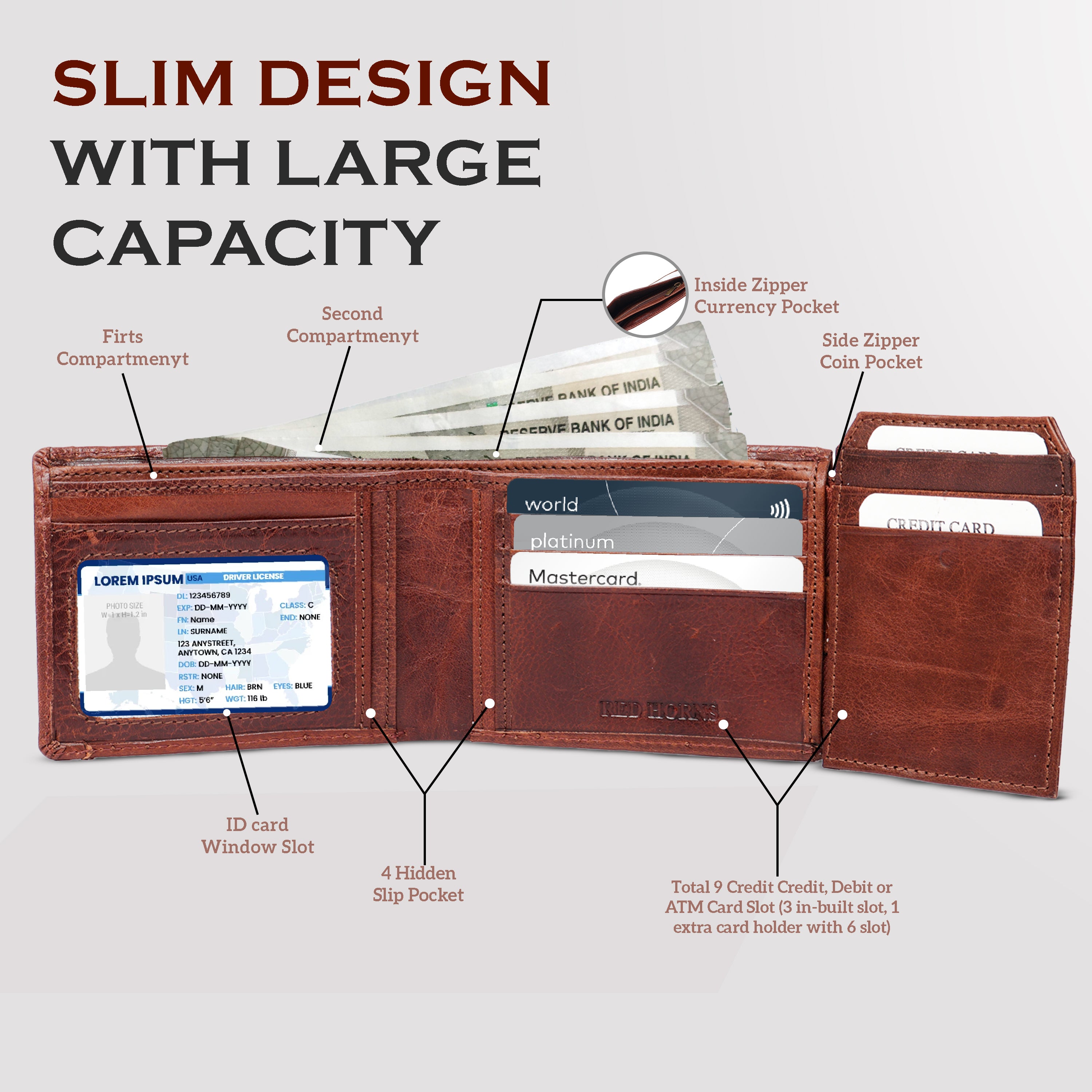 Rfid protected men leather wallet#color_dark-brown