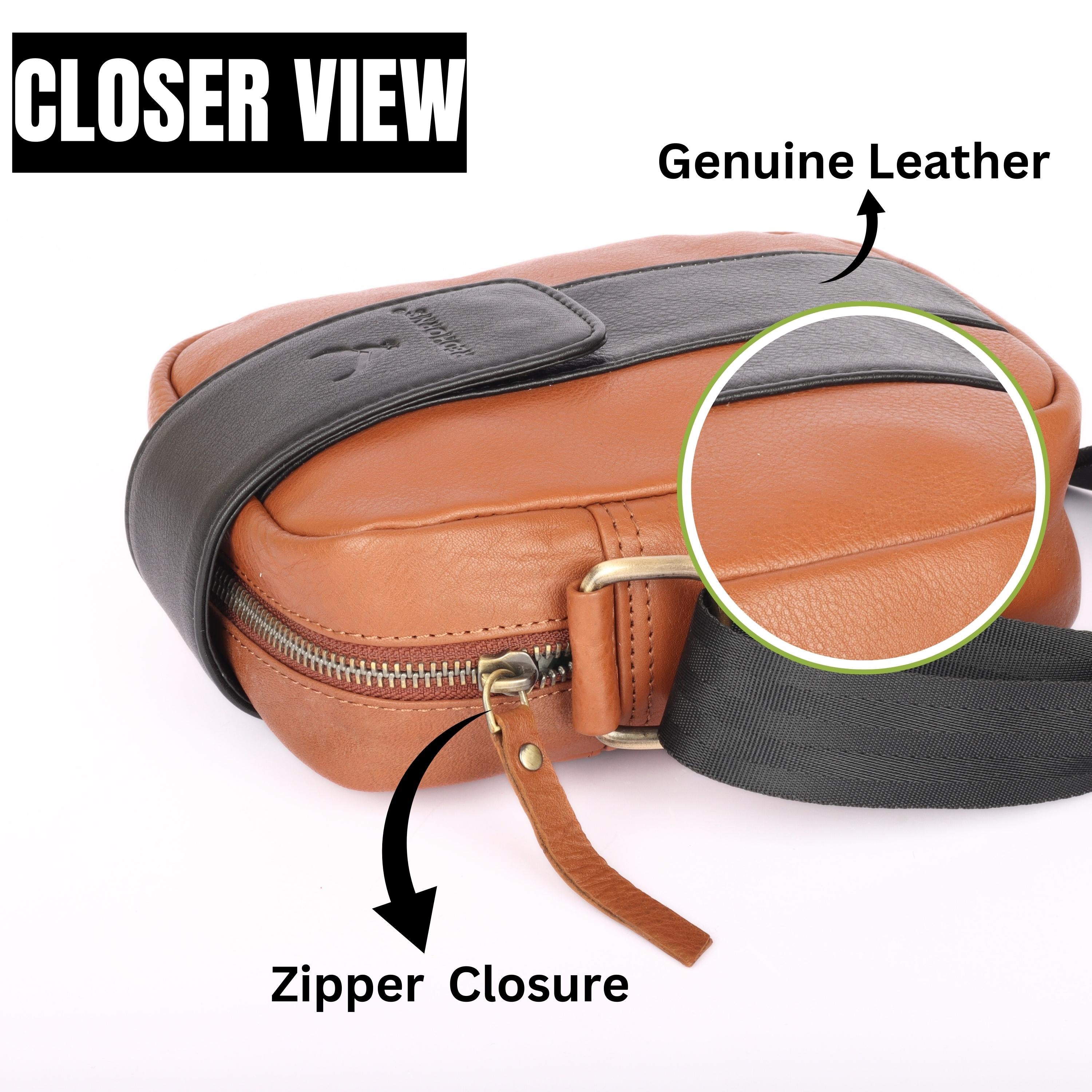 REDHORNS Genuine Leather Crossbody Sling Bag For Men & Women