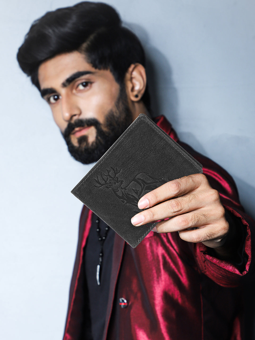 Rfid protected men leather wallet#color_dark-grey