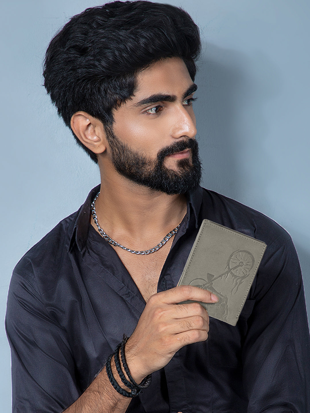 Men's leather wallet rfid protected slim wallet bifold wallet#color_light-grey