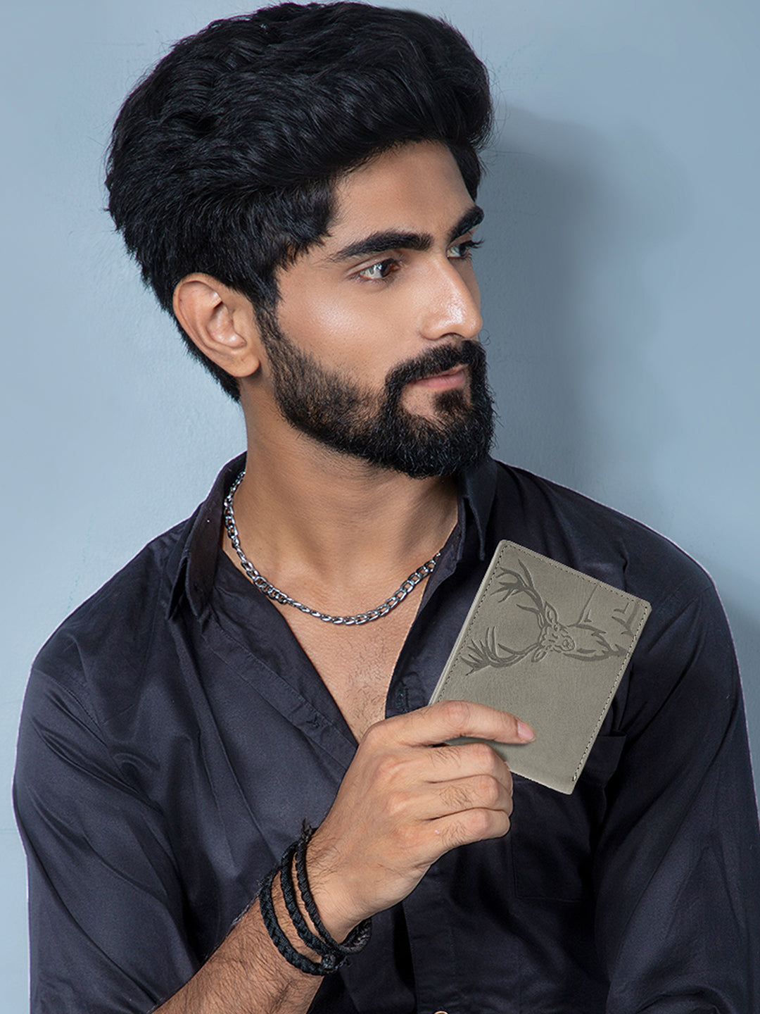 Men's leather wallet rfid protected slim wallet bifold wallet#color_light-grey