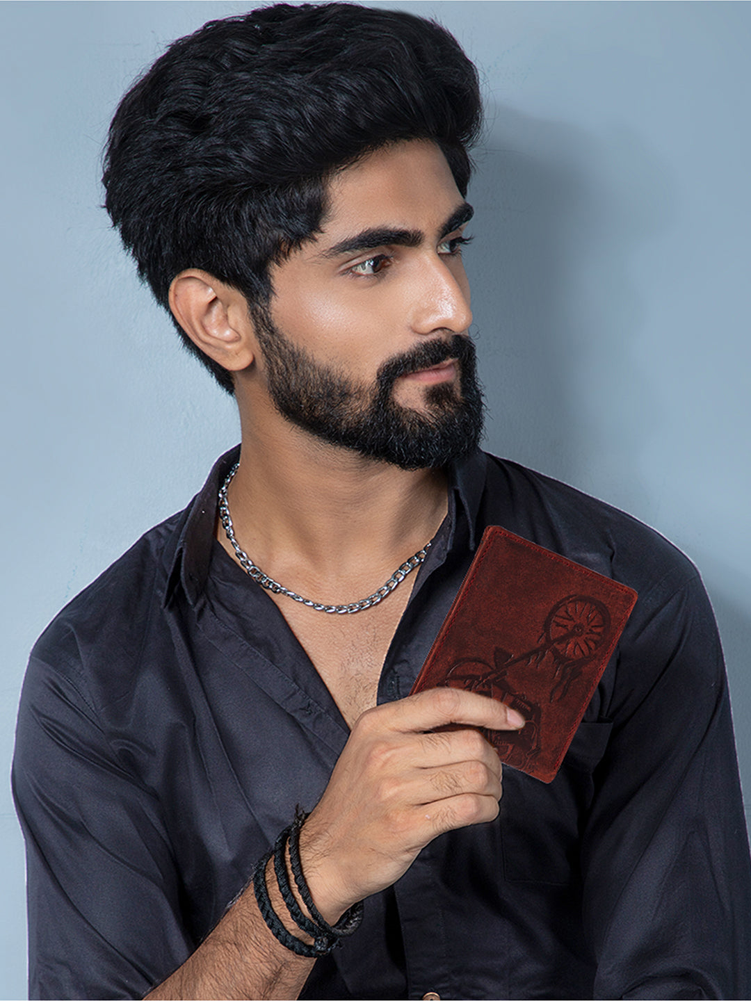 Men's leather wallet rfid protected slim wallet bifold wallet#color_maroon
