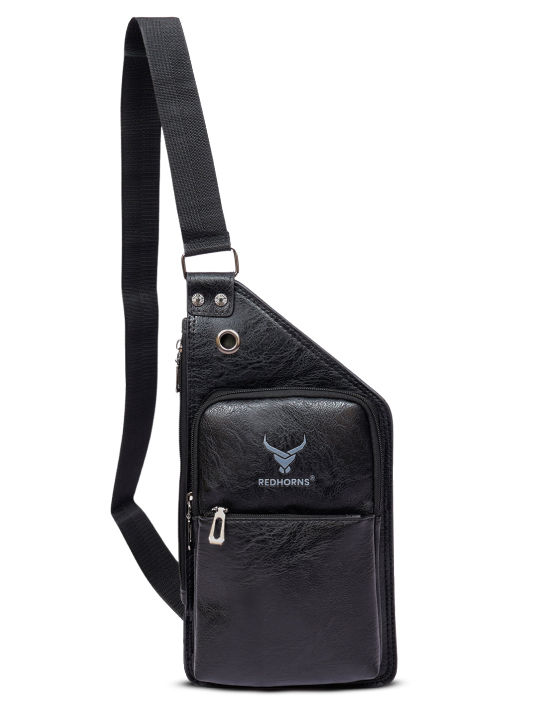 Crossbody sling bag leather messenger bag men bag#color_black