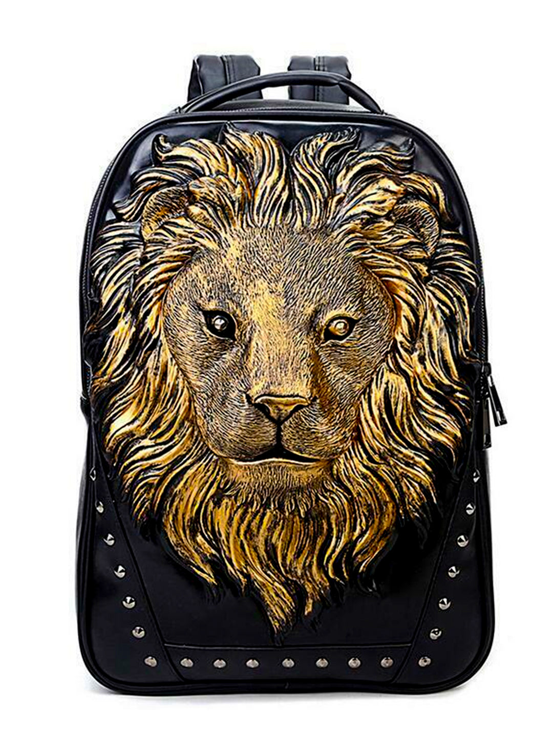Lion face rivet backpack waterproof backpack#color_black