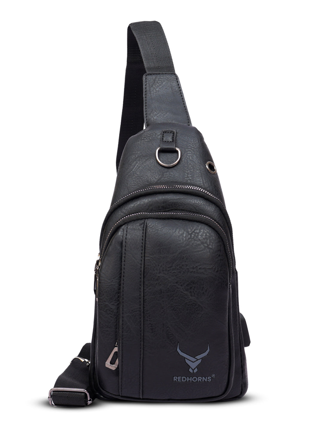 Crossbody sling bag leather messenger bag men bag#color_black