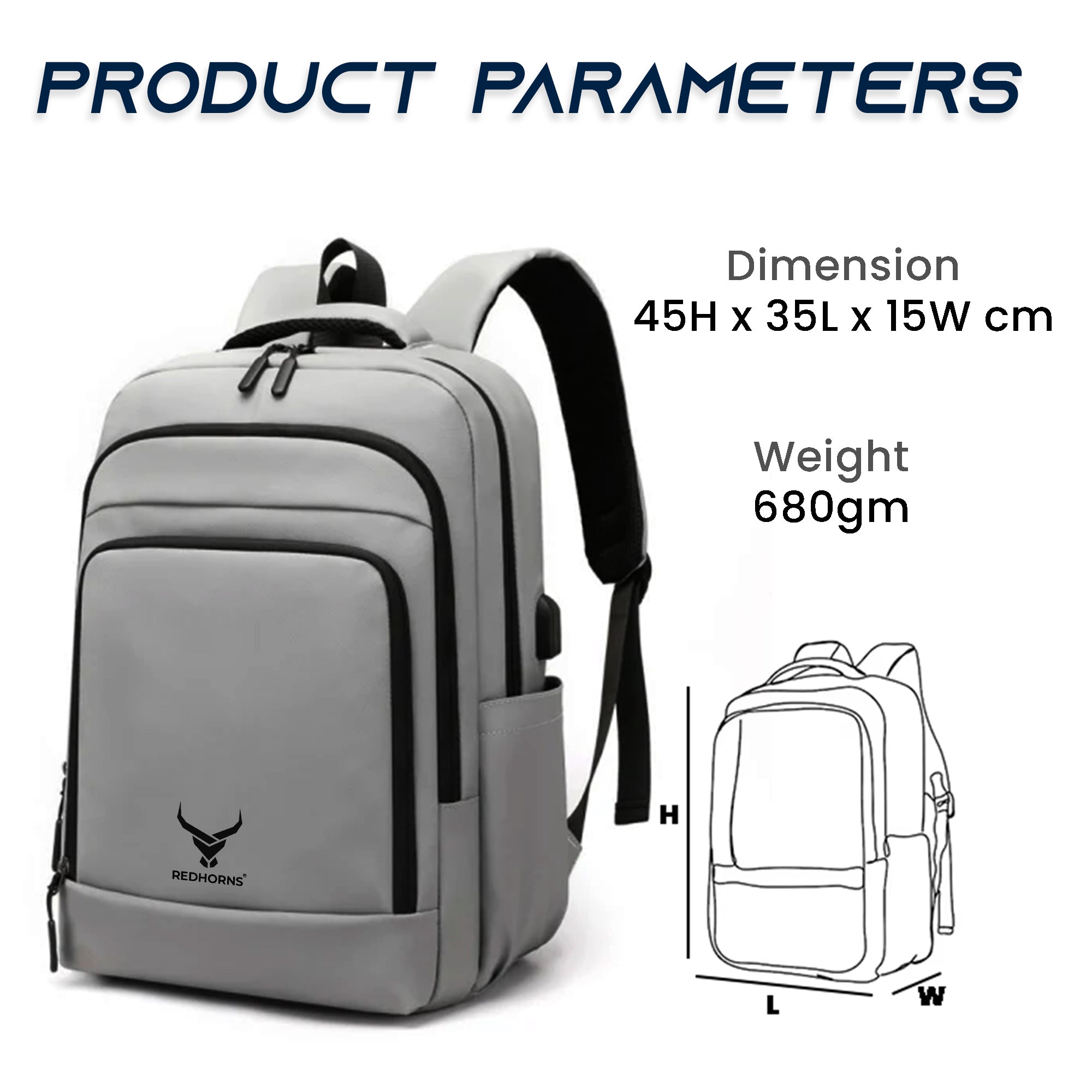 waterproof 20l backpack with 15.6' laptop compartment#color_grey