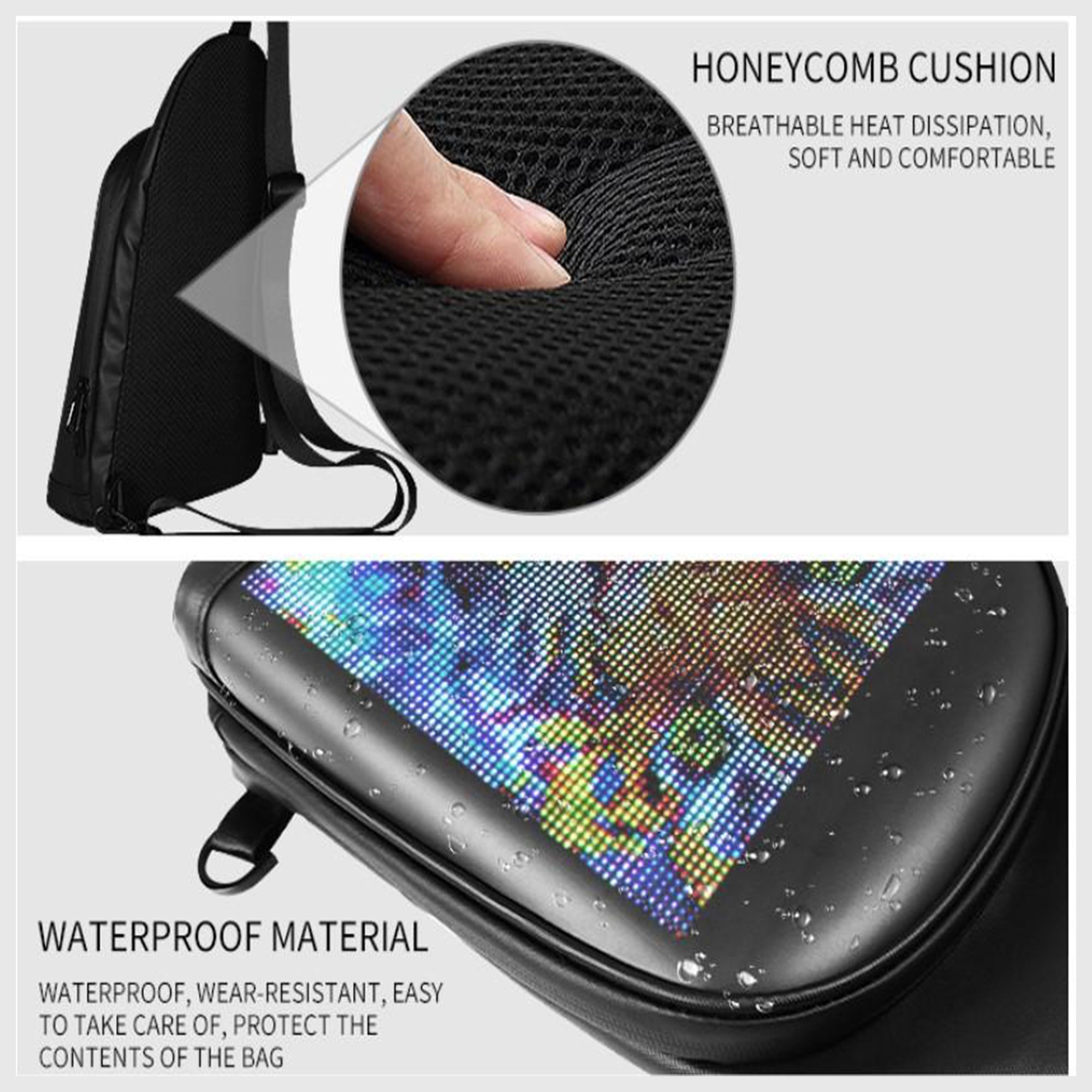Waterproof Hard shell LED Screen Crossbody Sling Bag