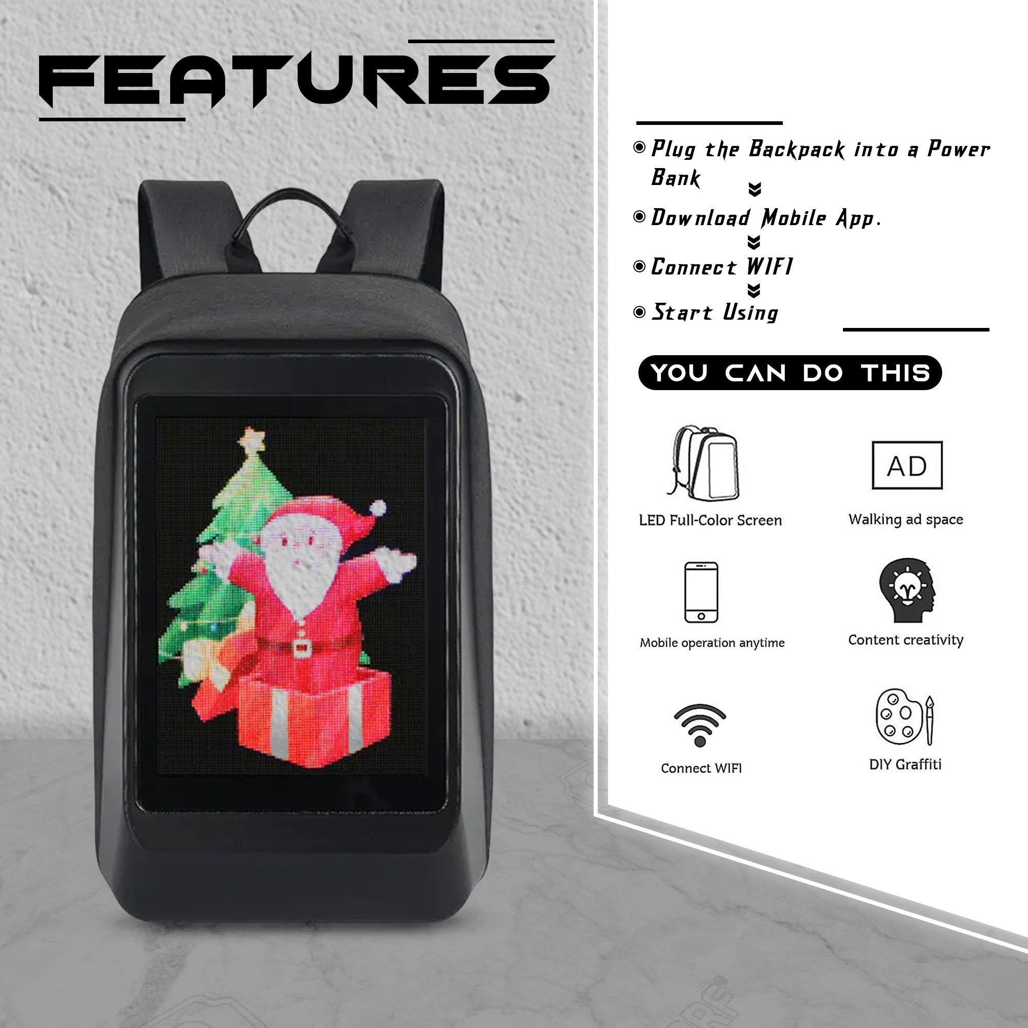Waterproof Hard Shell LED Screen Laptop Backpack