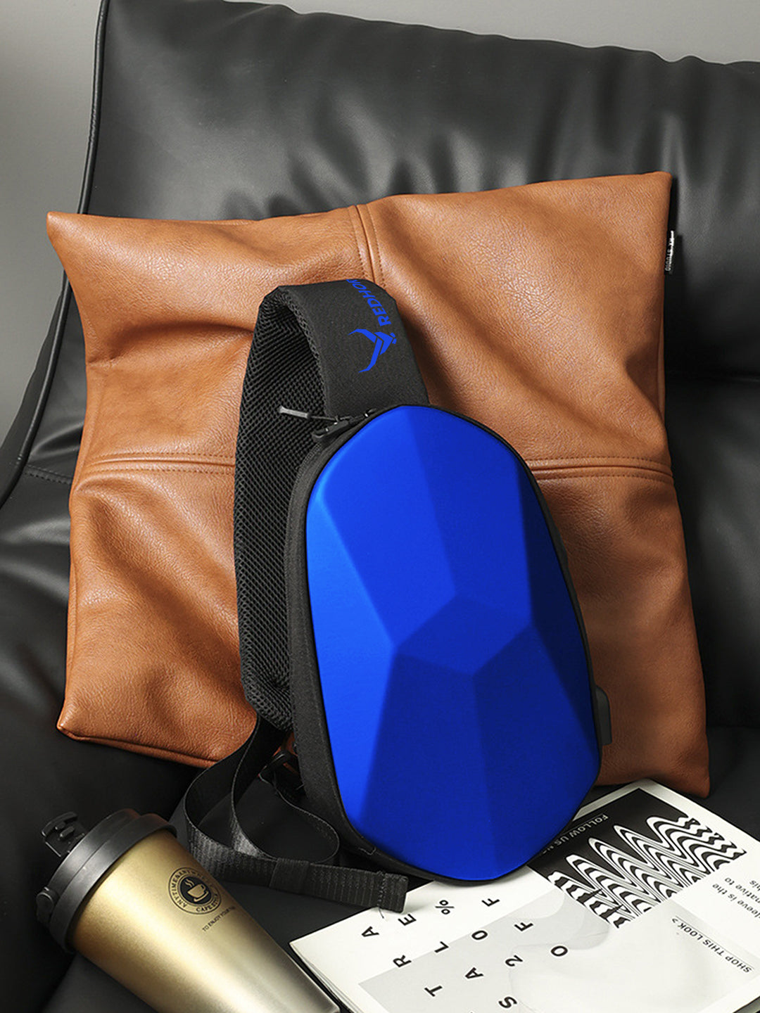 Waterproof crossbody sling bag usb charging adjustable strap#color_blue