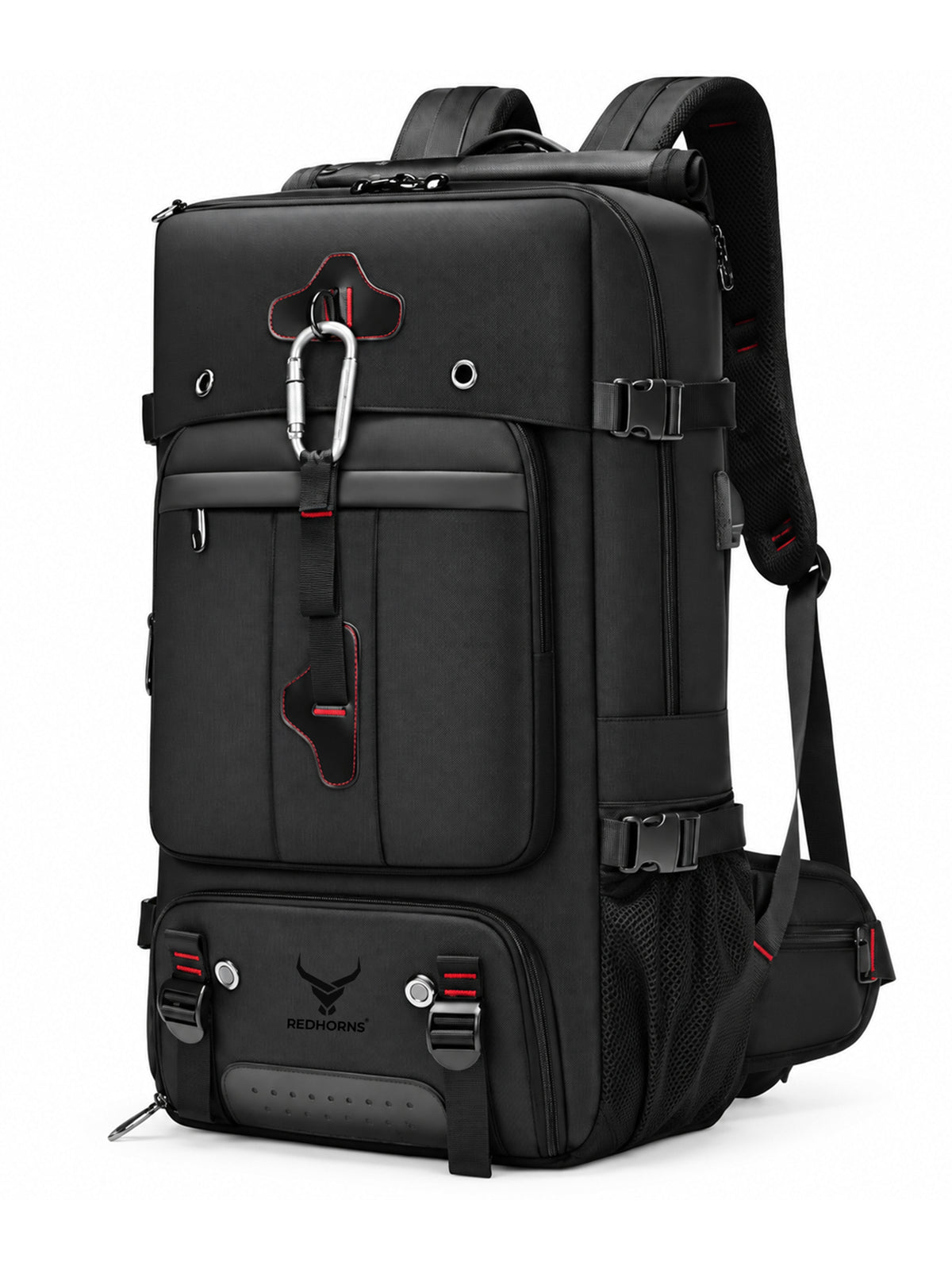 REDHORNS 52L Convertible Duffle Backpack - Black - front view