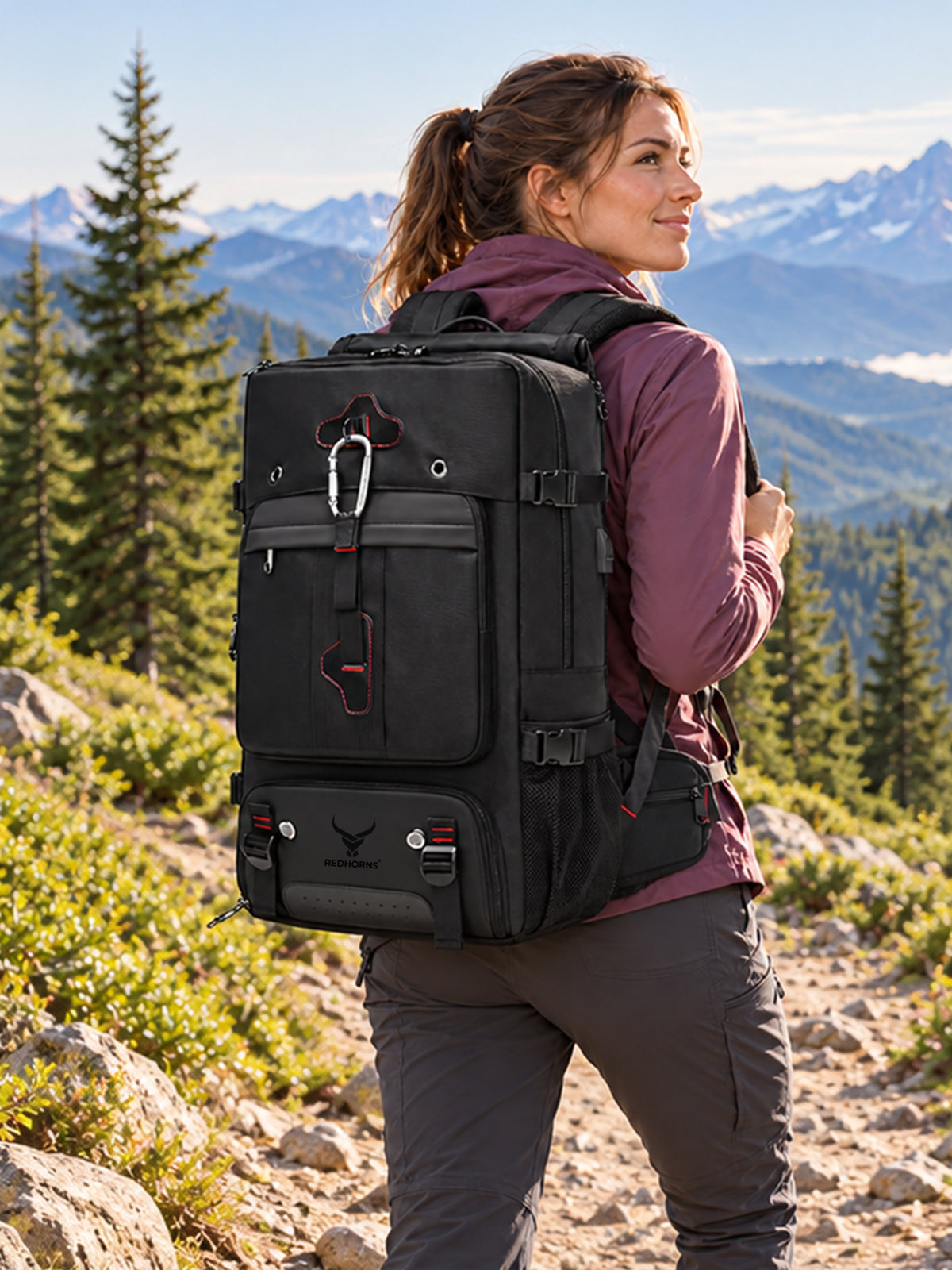 REDHORNS 52L Convertible Duffle Backpack - Black - detail