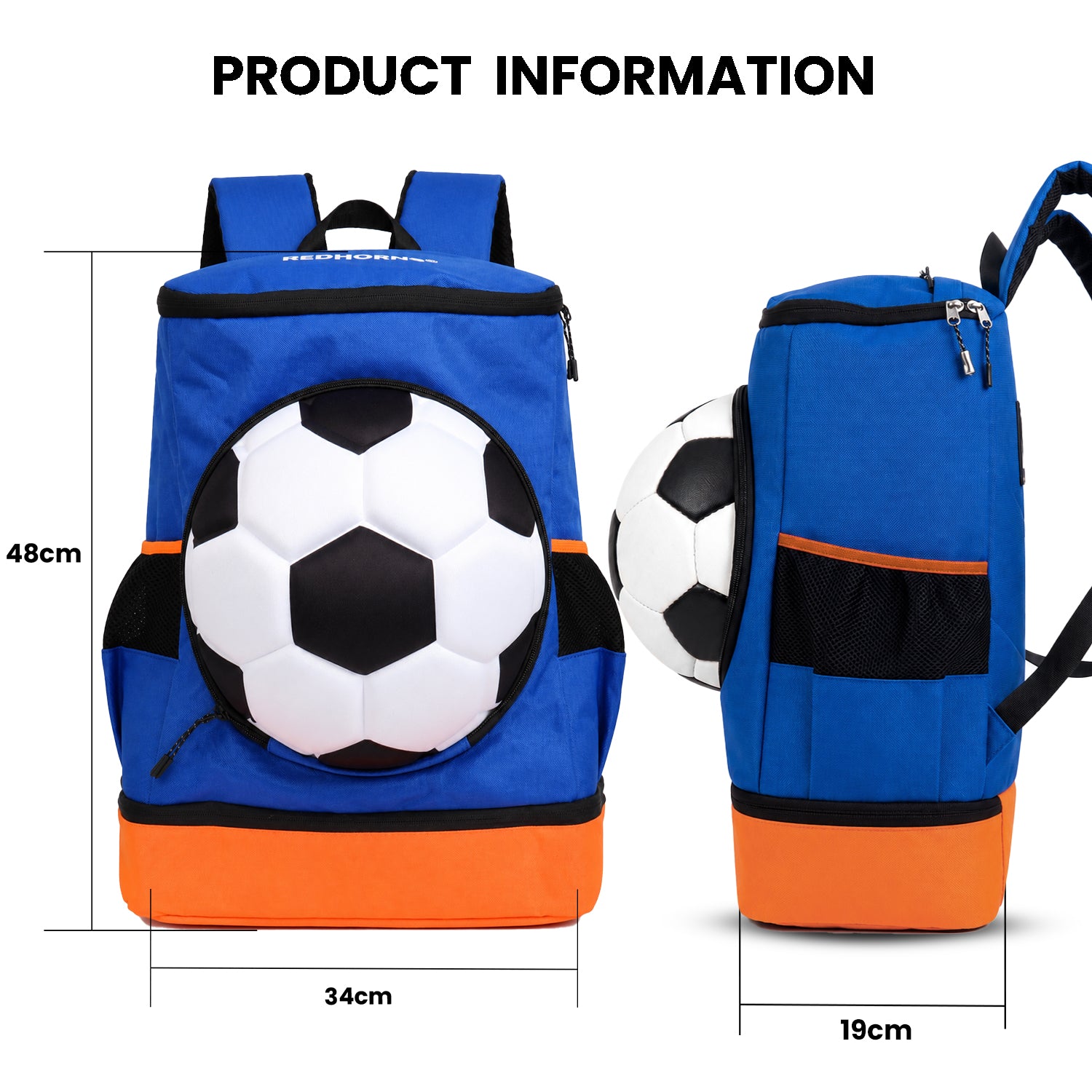StrikePro 36L Football Backpack Blue Orange - view 3