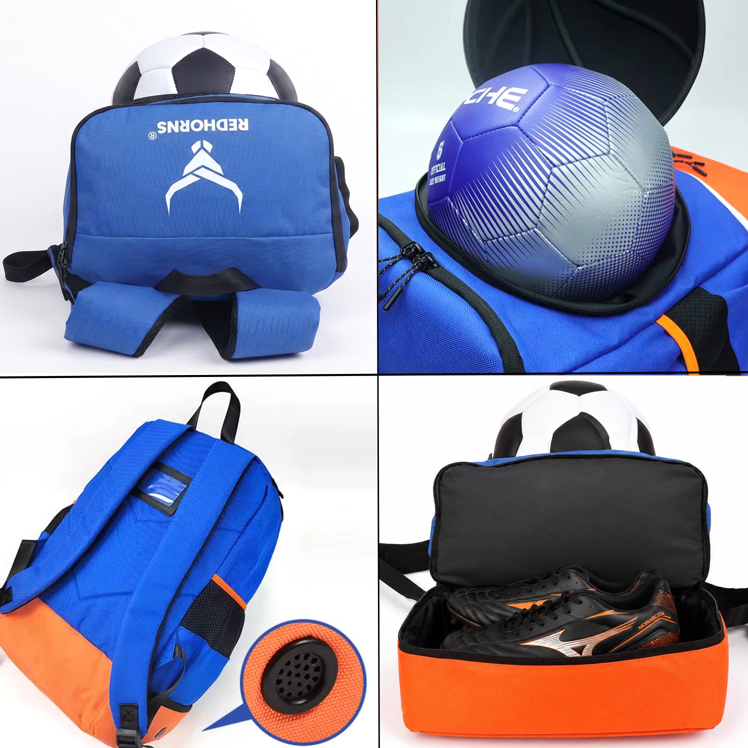 StrikePro 36L Football Backpack Blue Orange - view 5