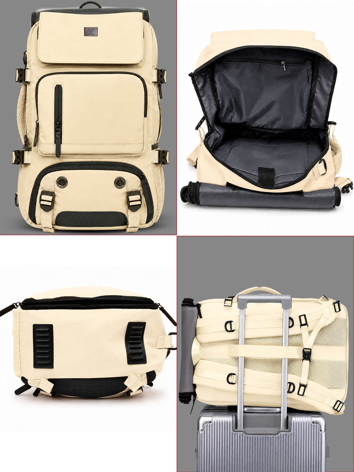 TriMode Voyager 30L 3-in-1 Travel Backpack - Beige interior and trolley sleeve