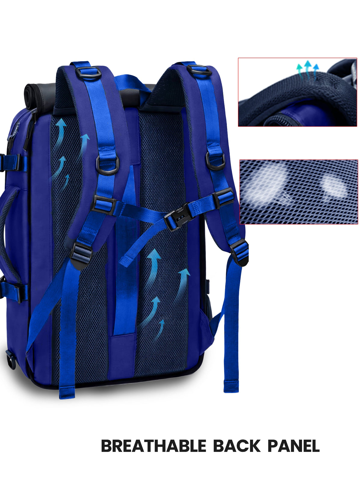 TriMode Voyager 30L 3-in-1 Travel Backpack - Navy Blue breathable back panel