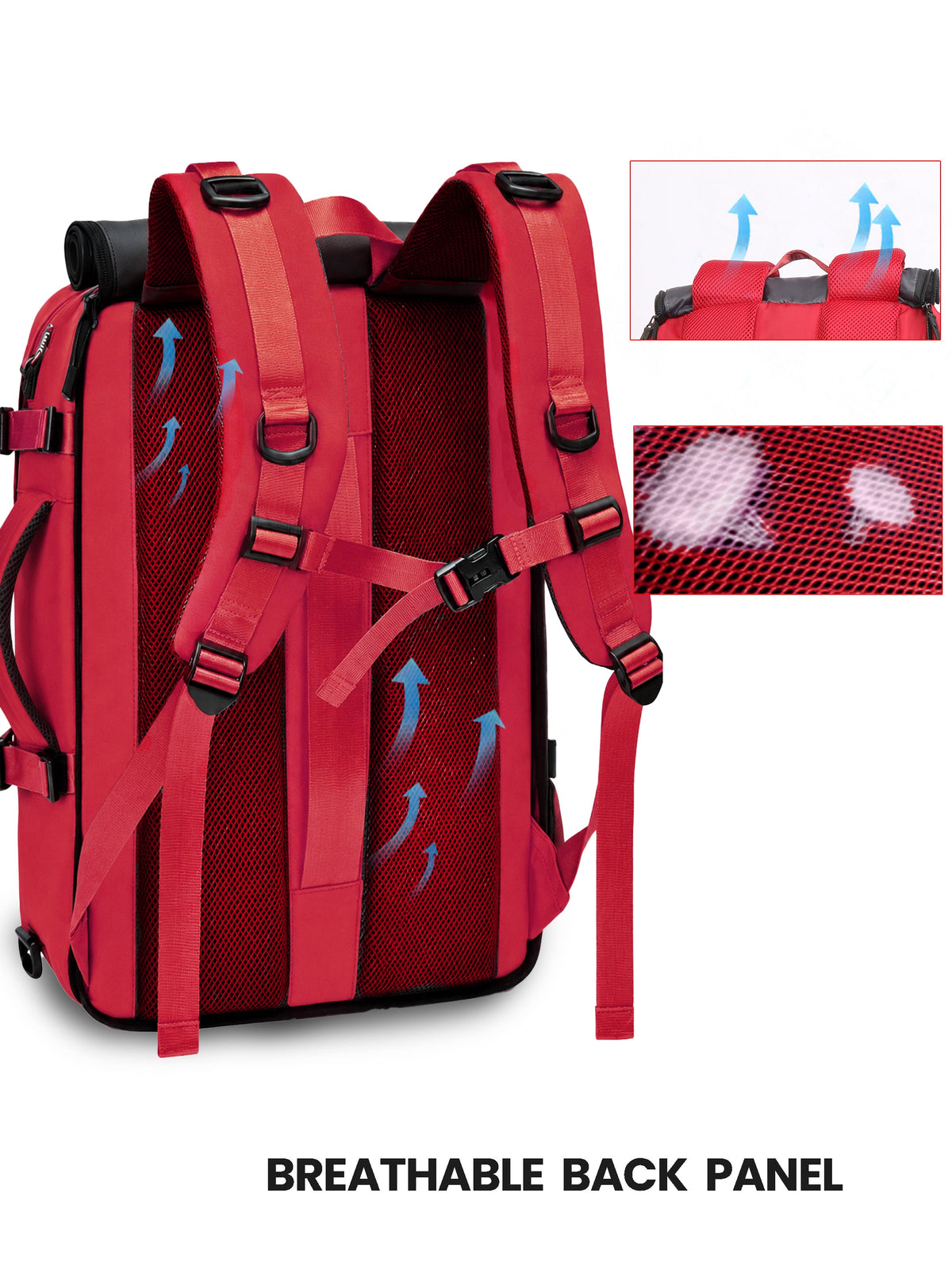 TriMode Voyager 30L 3-in-1 Travel Backpack - Red breathable back panel