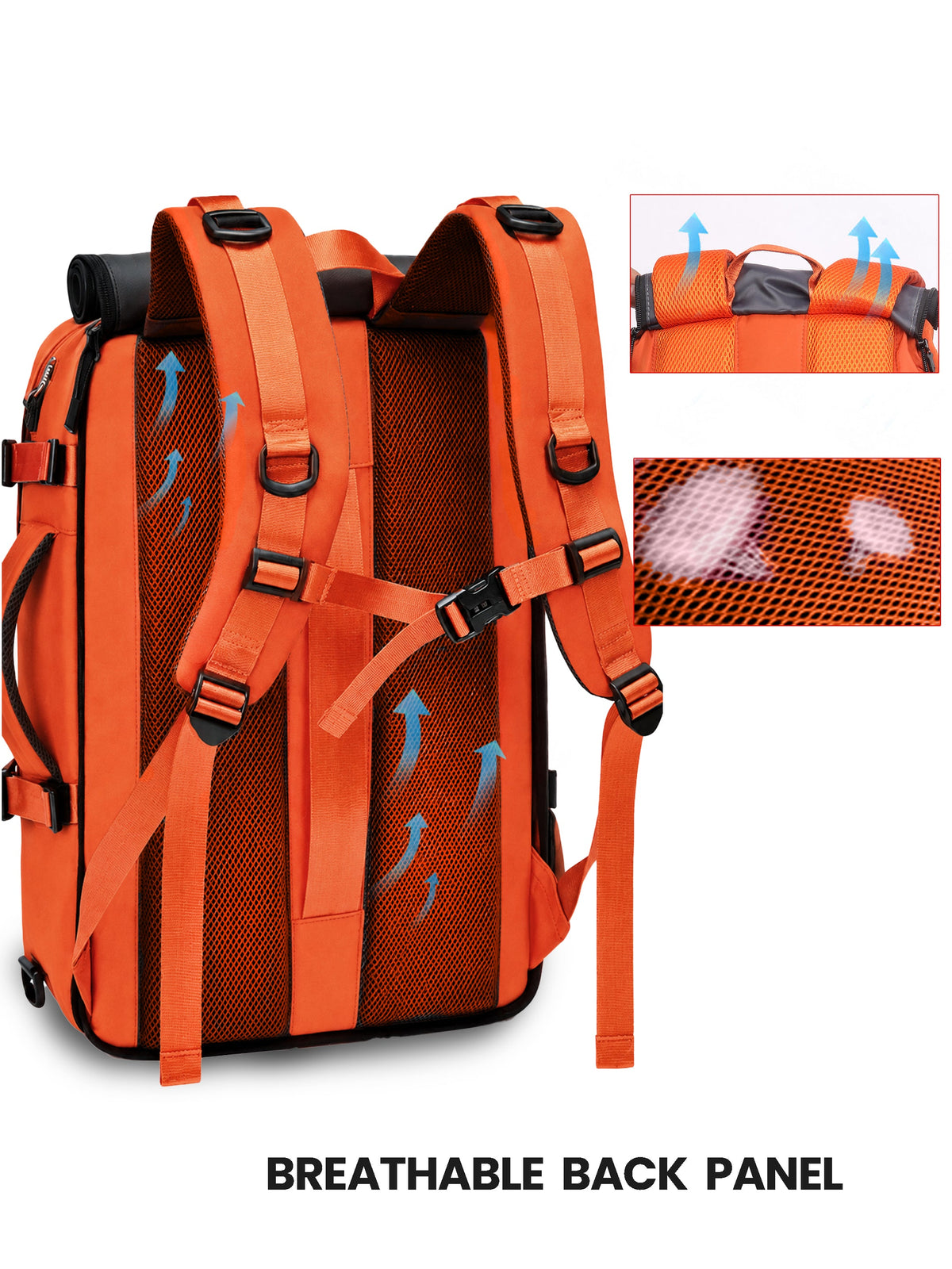 TriMode Voyager 30L 3-in-1 Travel Backpack - Orange breathable back panel