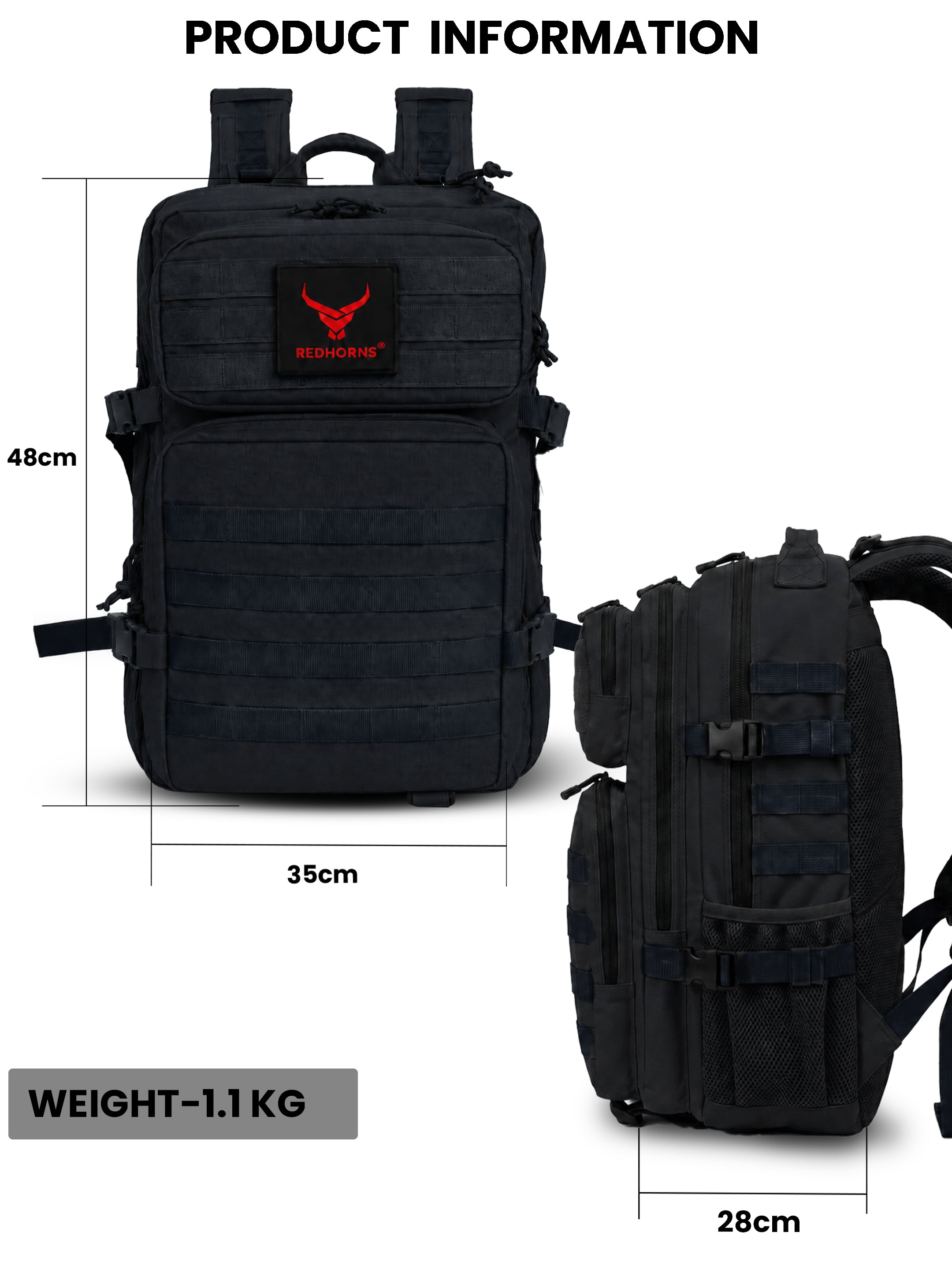 REDHORNS 52L Military Tactical Backpack - Black - BP093A_3.jpg