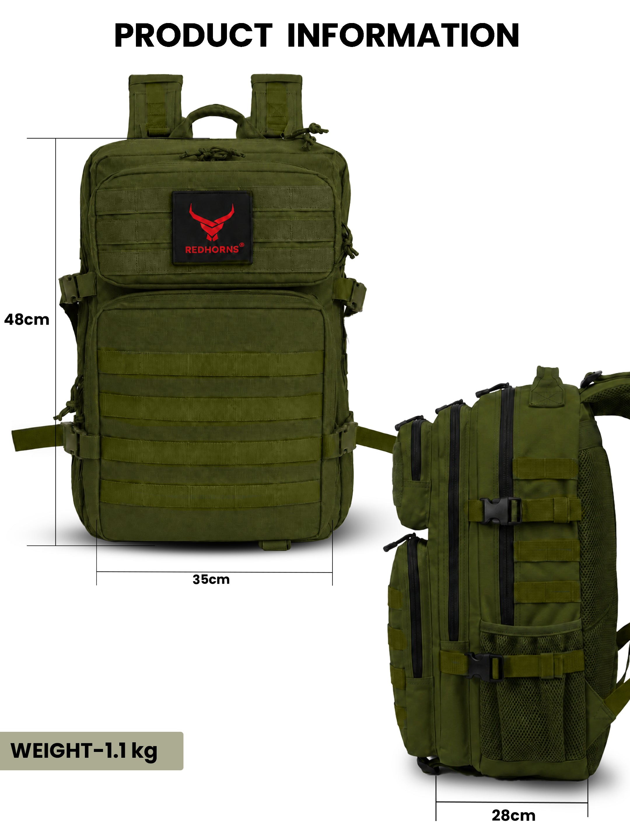 REDHORNS 52L Military Tactical Backpack - Olive Green - BP093HO_3.jpg