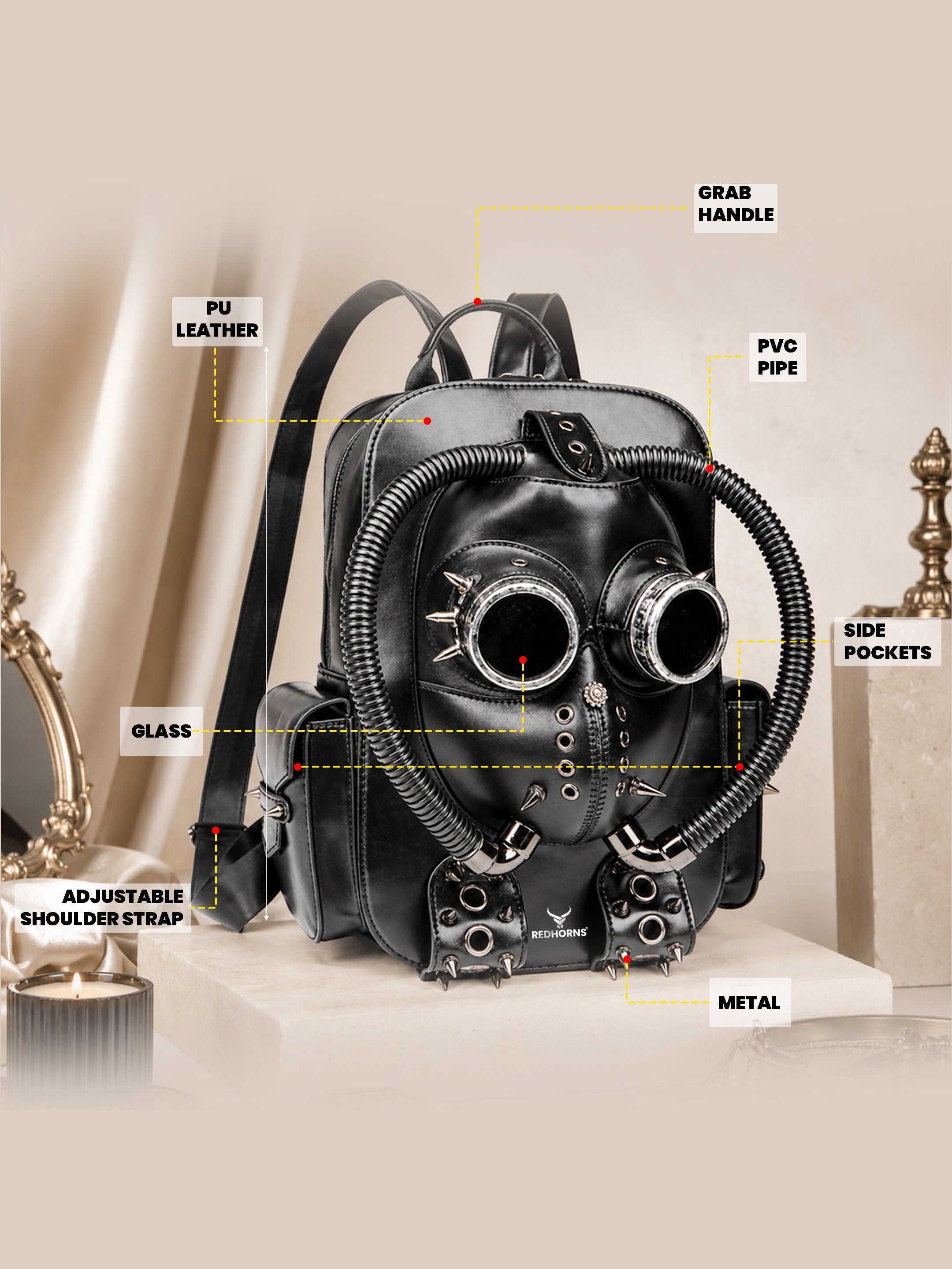 REDHORNS Gas Mask 13L Backpack - Black - detail